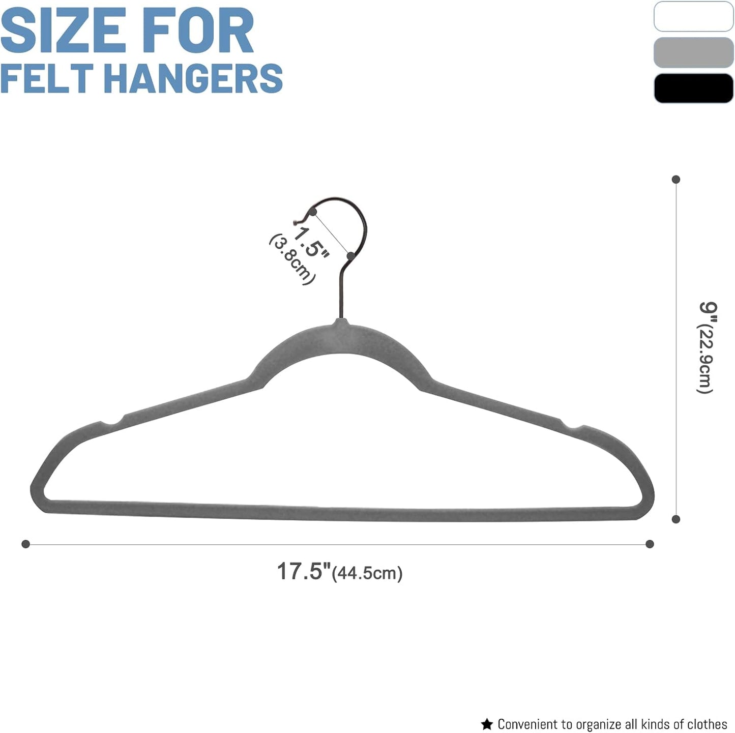 HOUSE DAY 17.5 Inch Black Hook Velvet Hangers Gray 60 Pack