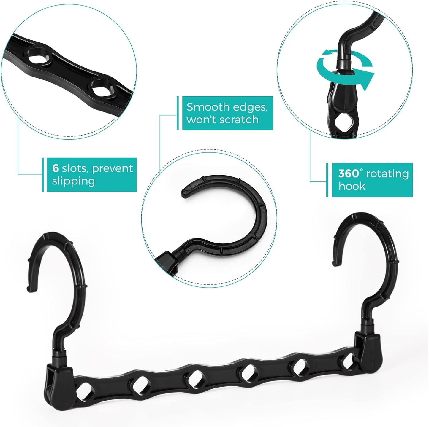 HOUSE DAY 9.5 Inch Space Saving Hangers for Clothes Black 20 Pack