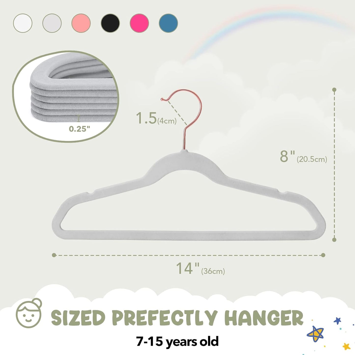 House Day 14 Inch Velvet Kids Hangers Gray 60 Pack