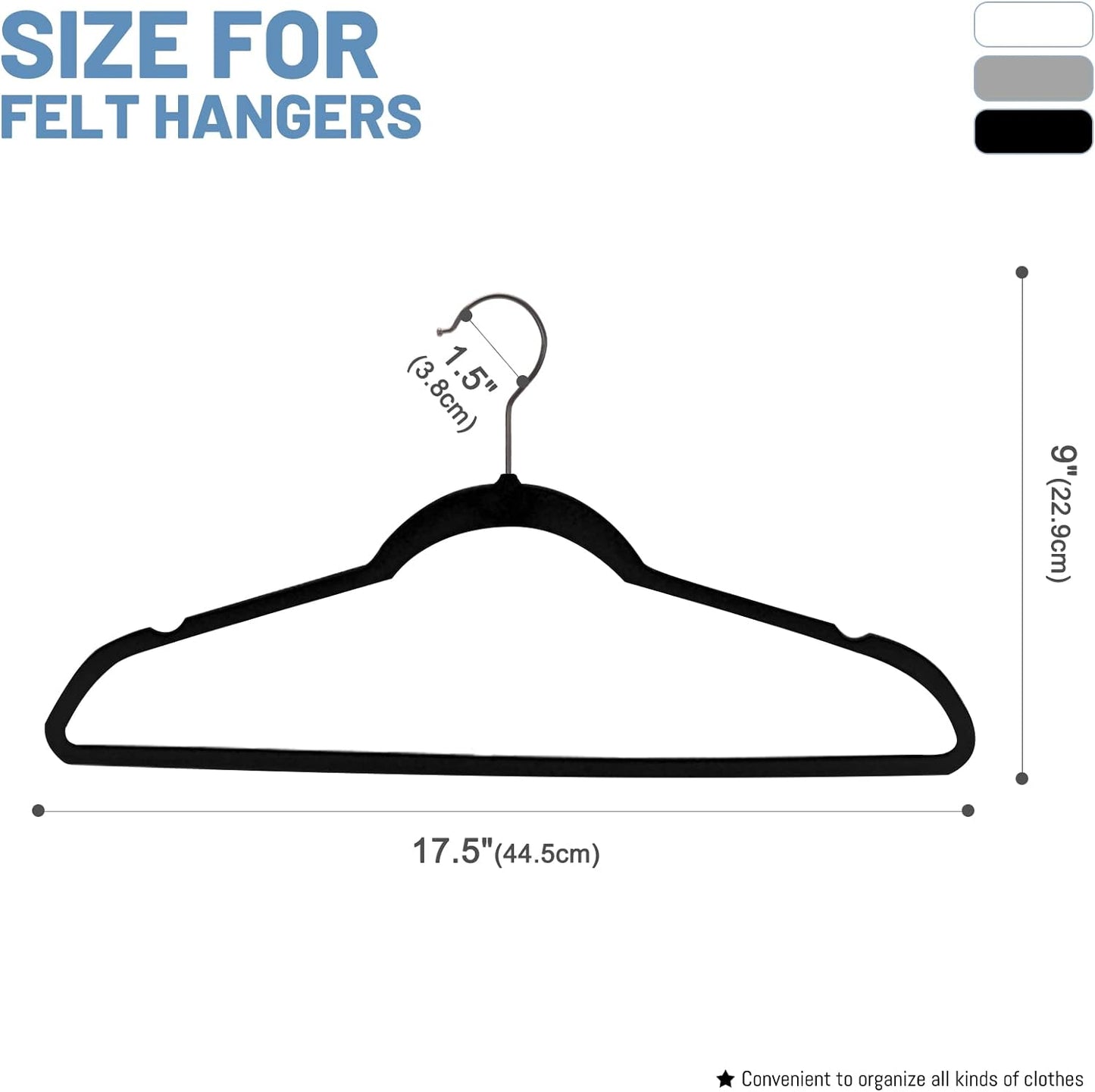 HOUSE DAY 17.5 Inch Black Hook Velvet Hangers Black 60 Pack