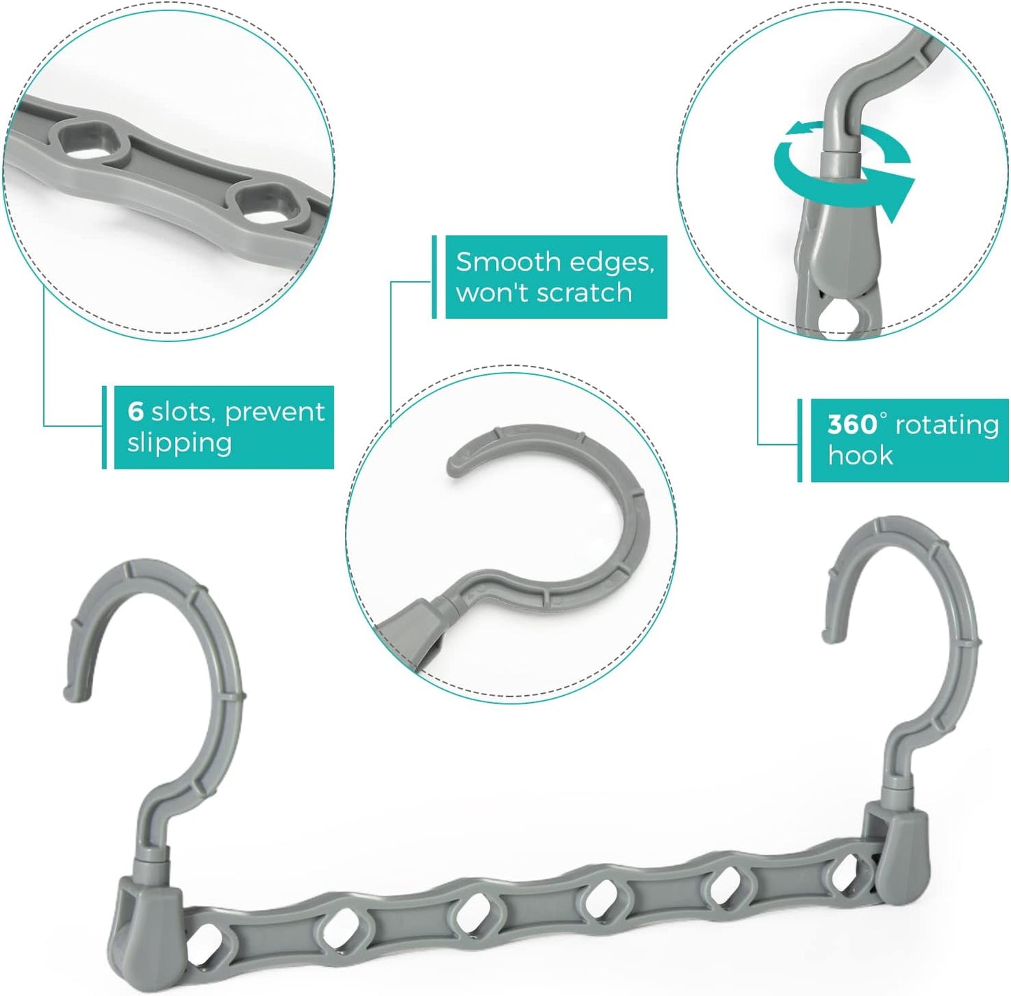 HOUSE DAY 9.5 Inch Space Saving Hangers for Clothes Gray 20 Pack