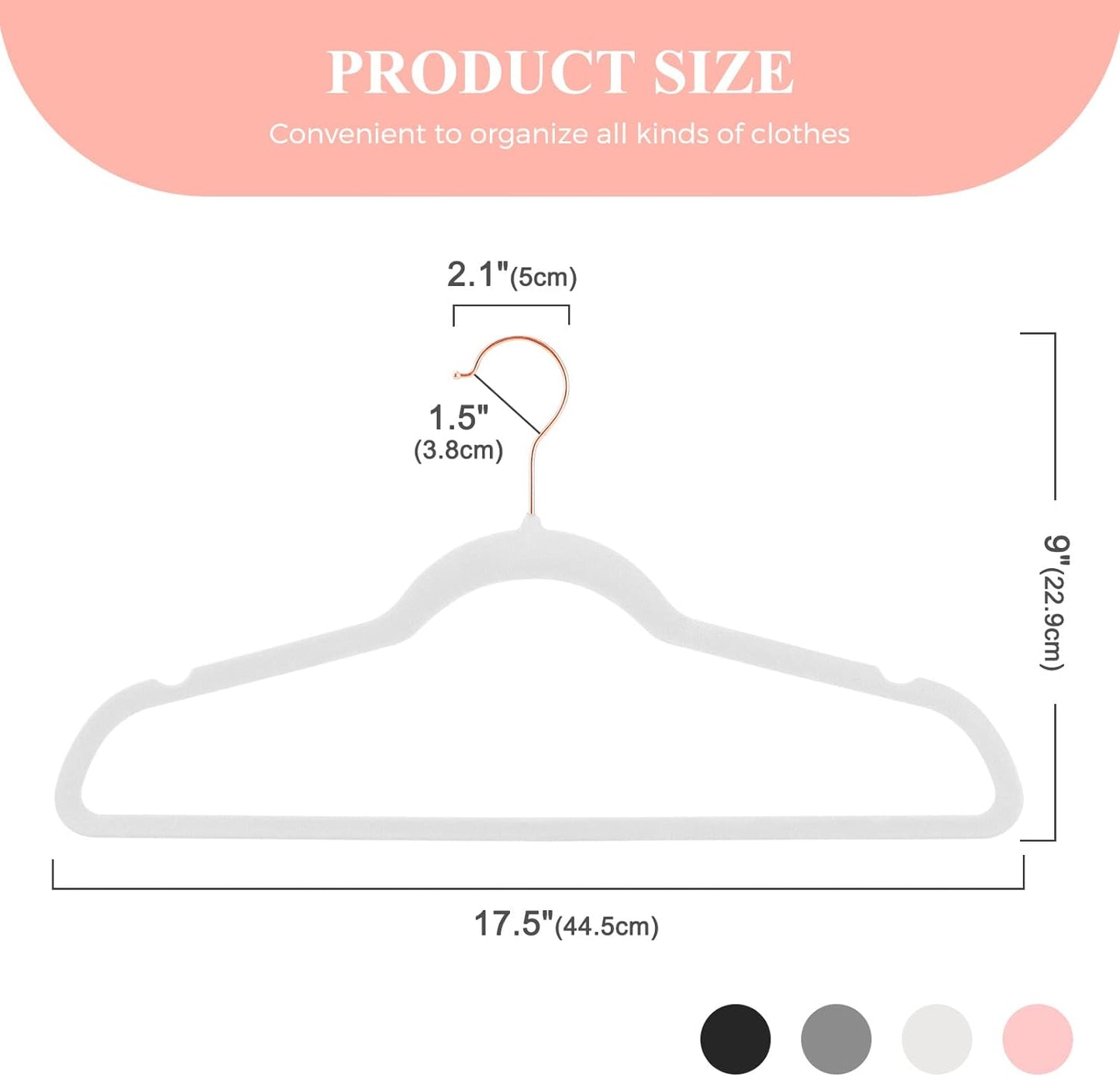HOUSE DAY 17.5 Inch Gold Hook Velvet Hangers Snow White 60 Pack