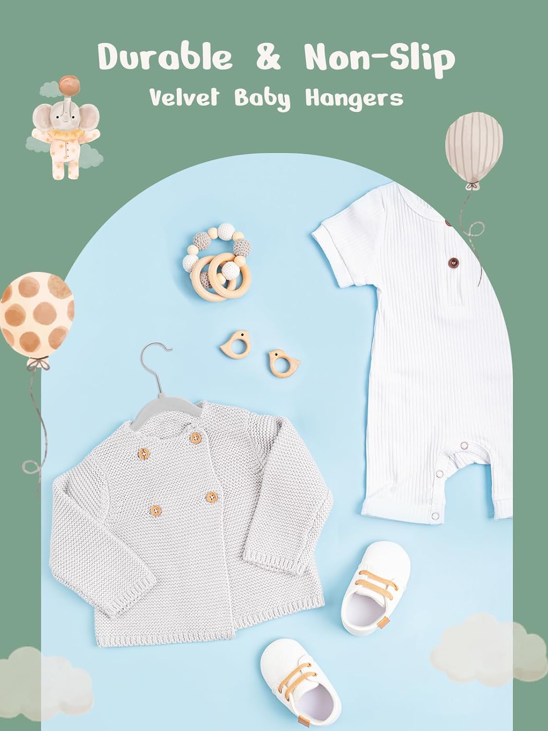 HOUSE DAY 11 Inch Velvet Baby Hangers Light Grey 50 Pack