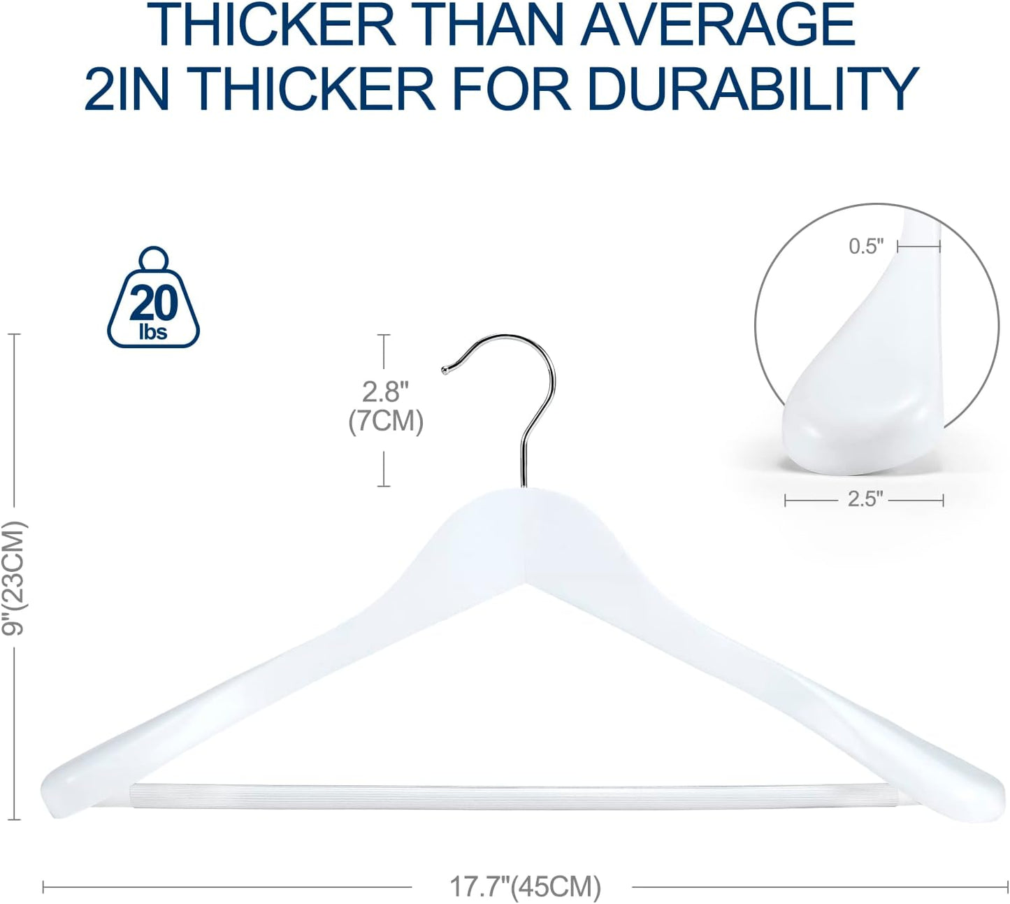 HOUSE DAY 17.7 Inch Solid Wood Coat Hangers White 6 Pack