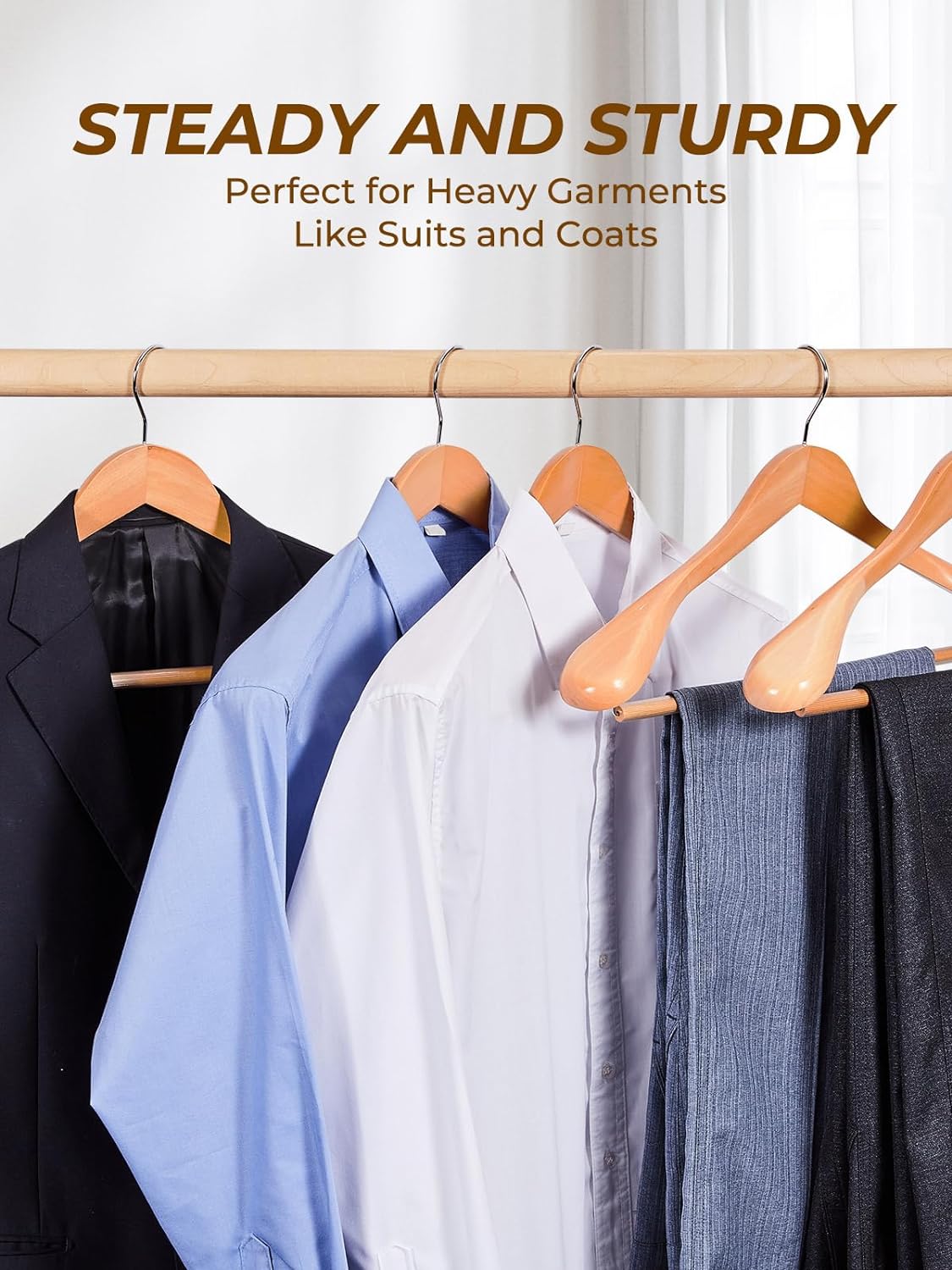 HOUSE DAY 17.7 Inch Wide Shoulder Wooden Hangers With Non Slip Natural 6 Pack