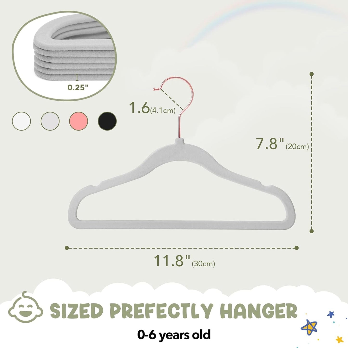 HOUSE DAY 11.8 inch Velvet Baby Hangers Gray 60 Pack