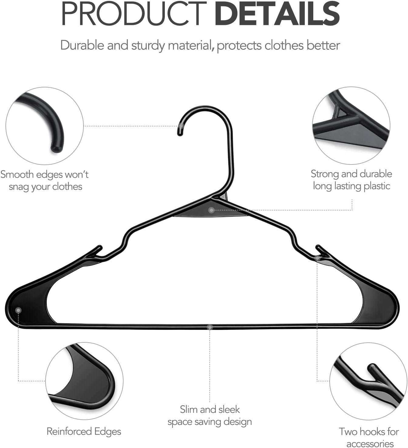 HOUSE DAY 16.5x9.3 Inch Plastic Hangers Black 50 Pack