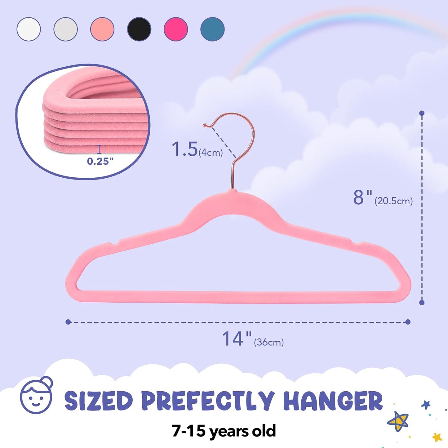House Day 14 Inch Velvet Kids Hangers Blush Pink 60 Pack