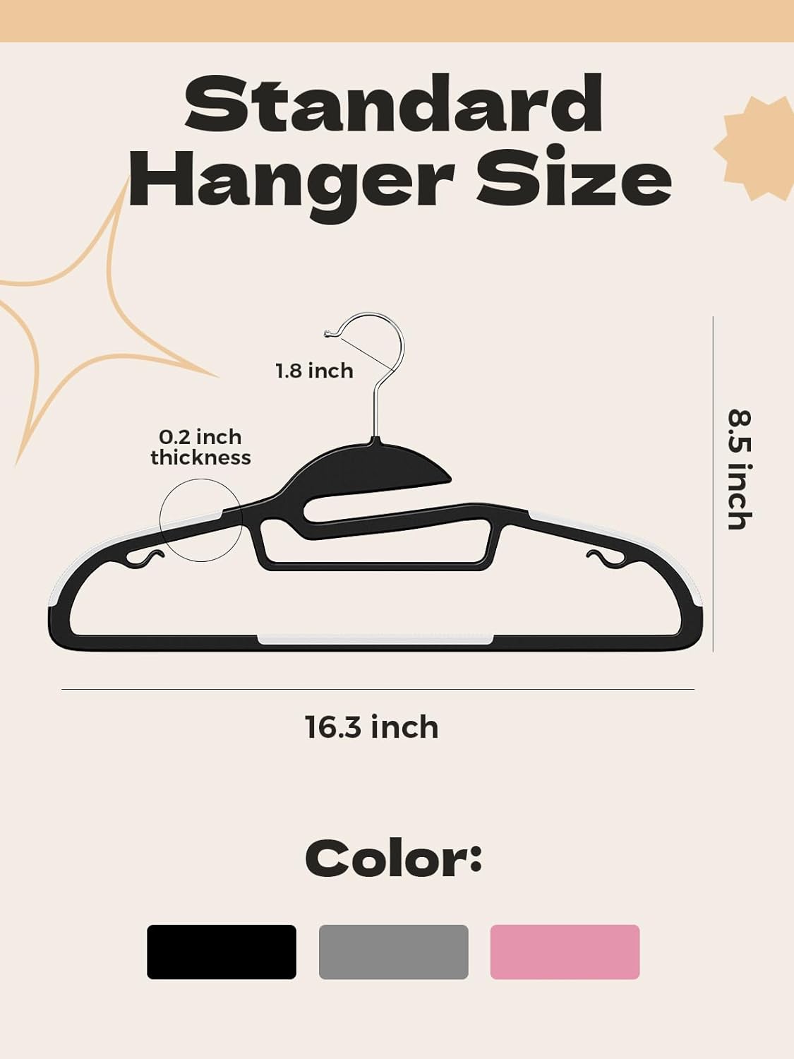 HOUSE DAY Heavy Duty 16.3 inch Plastic Hangers Black + White 50 Pack