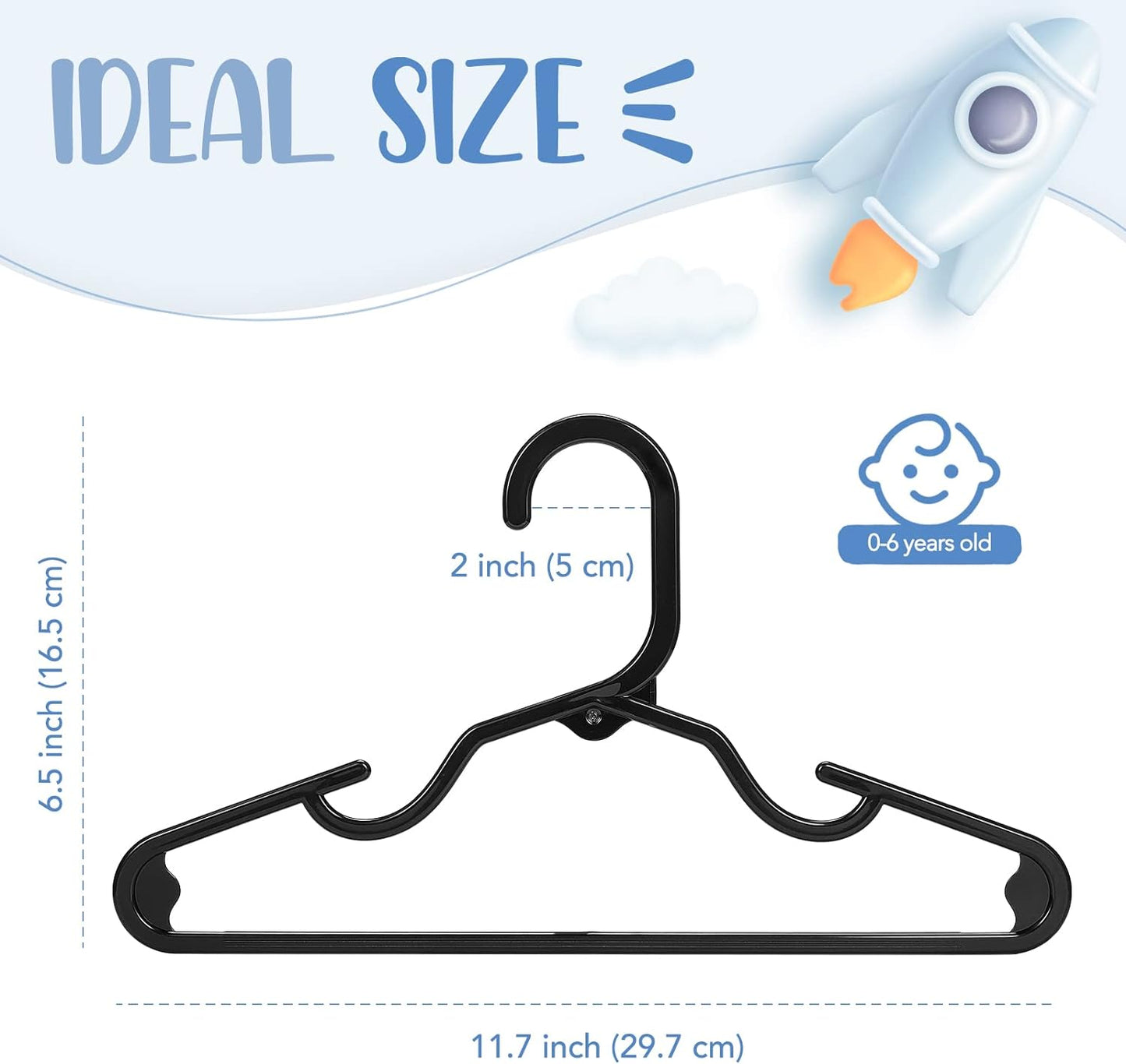 HOUSE DAY 11.7x6.5 Inch Plastic Baby Hangers for Closet Black 60 Pack