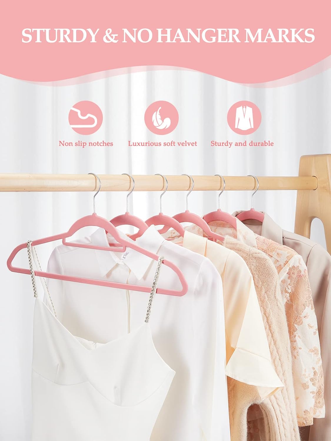 HOUSE DAY 17.5 Inch Velvet Hangers with Tie Bar Pink 20 Pack