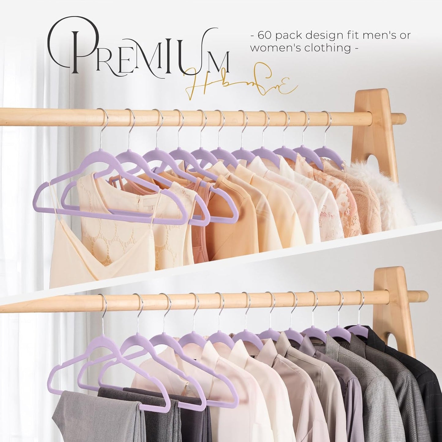 HOUSE DAY 17.5 Inch Silver Hook Velvet Hangers Purple Orchid 60 Pack