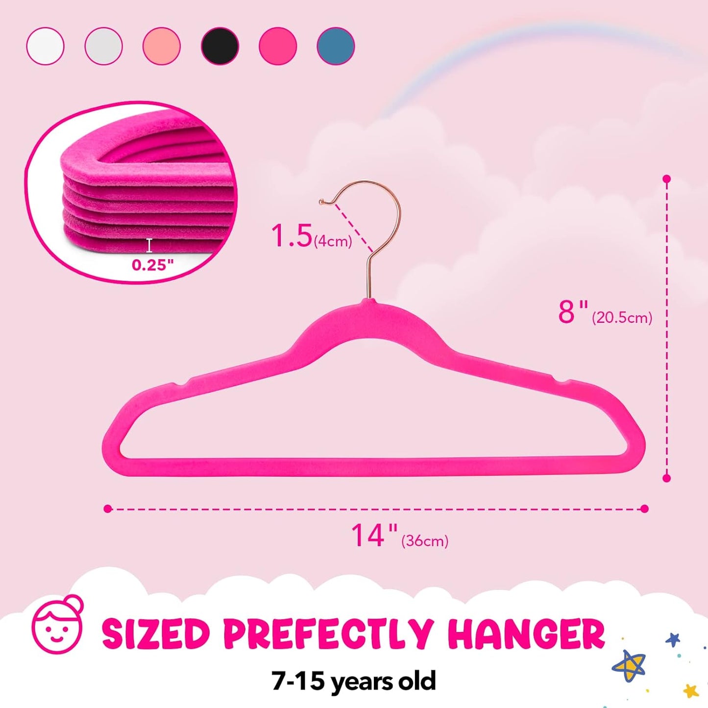 House Day 14 Inch Velvet Kids Hangers Hot Pink 60 Pack
