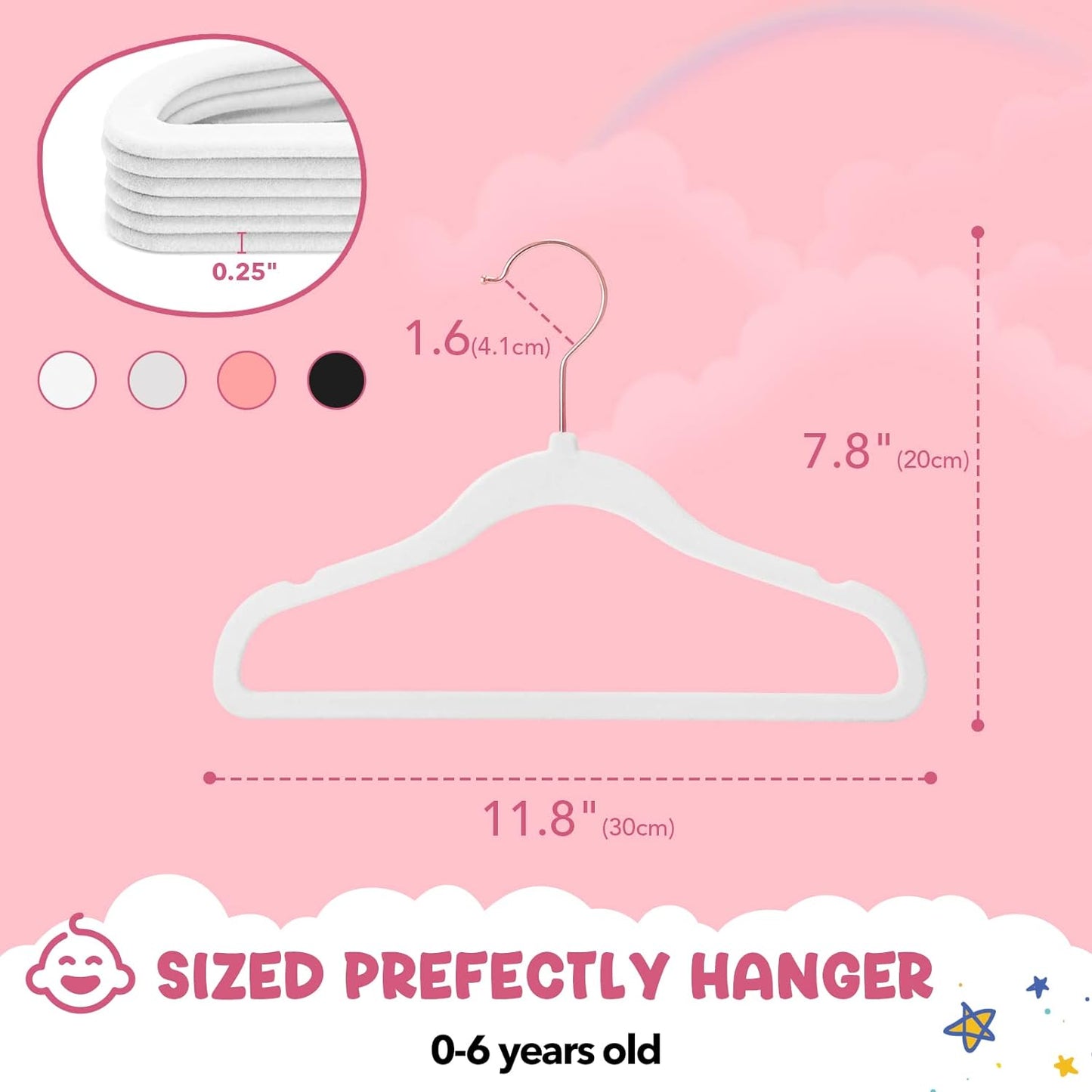 HOUSE DAY 11.8 inch Velvet Baby Hangers White 60 Pack