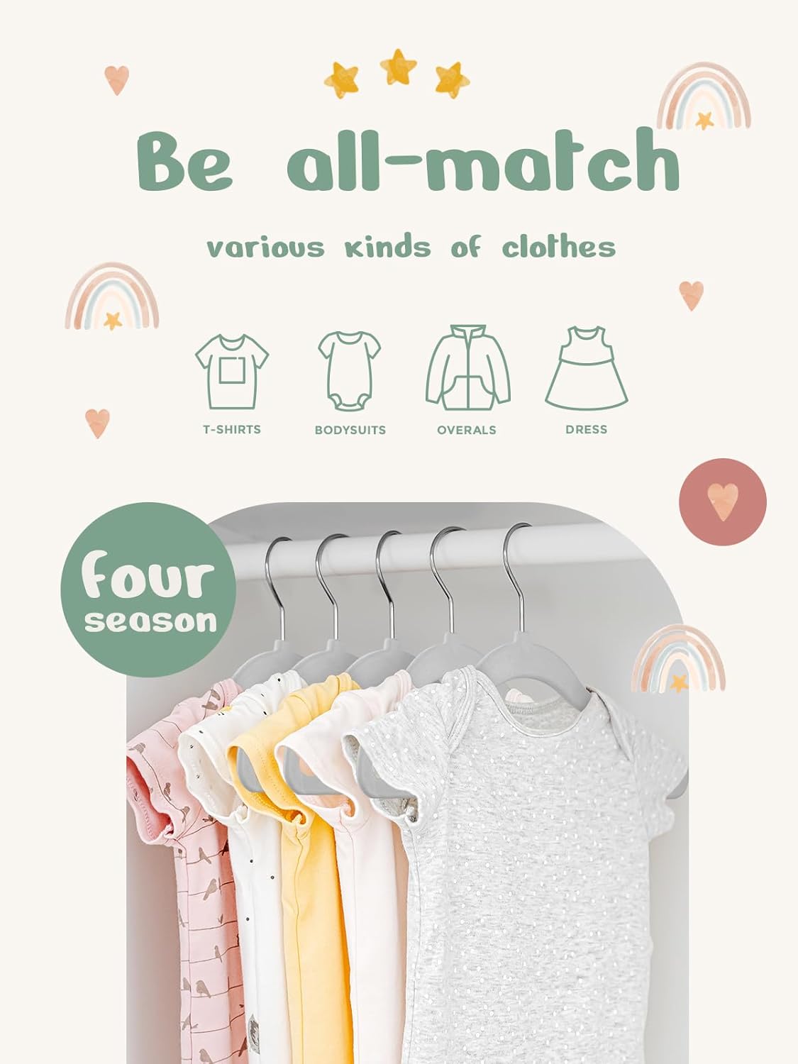 HOUSE DAY 11 Inch Velvet Baby Hangers Light Grey 50 Pack