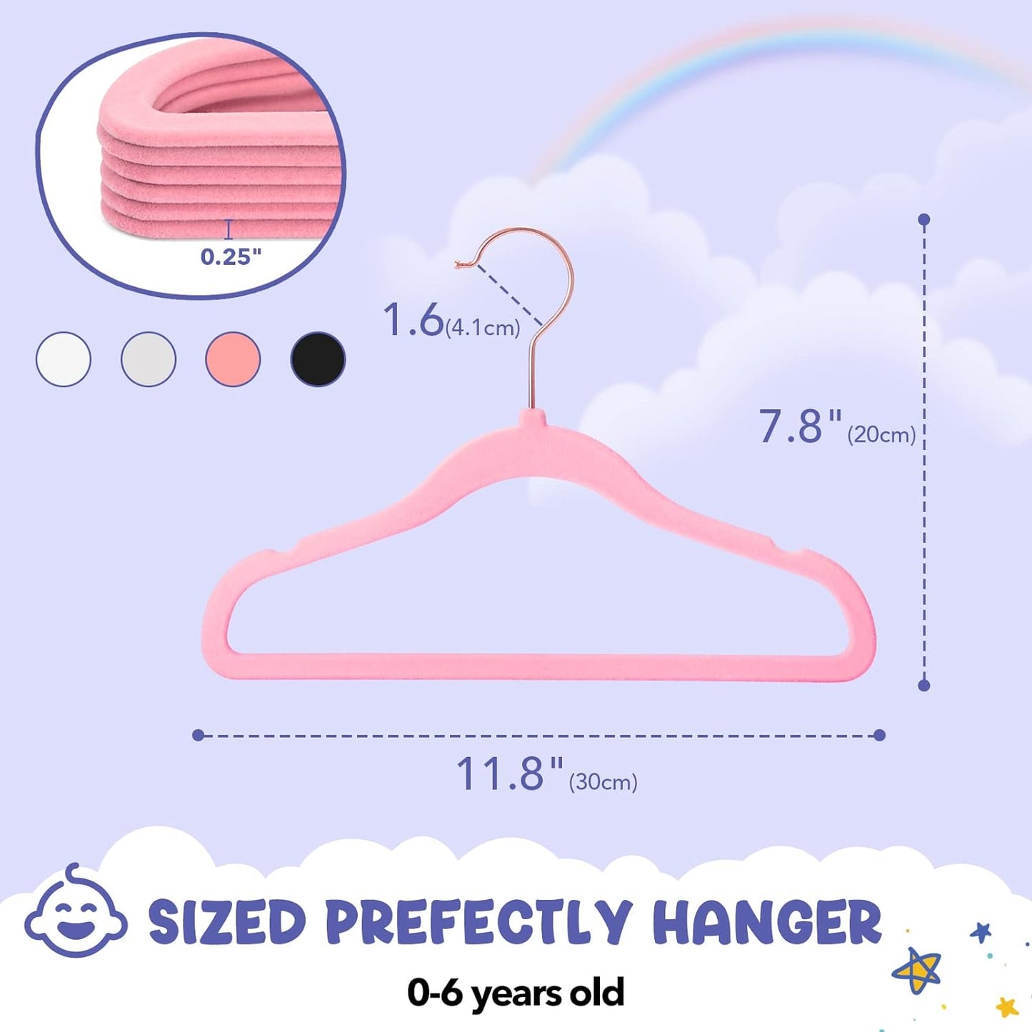 HOUSE DAY 11.8 inch Velvet Baby Hangers Pink 60 Pack