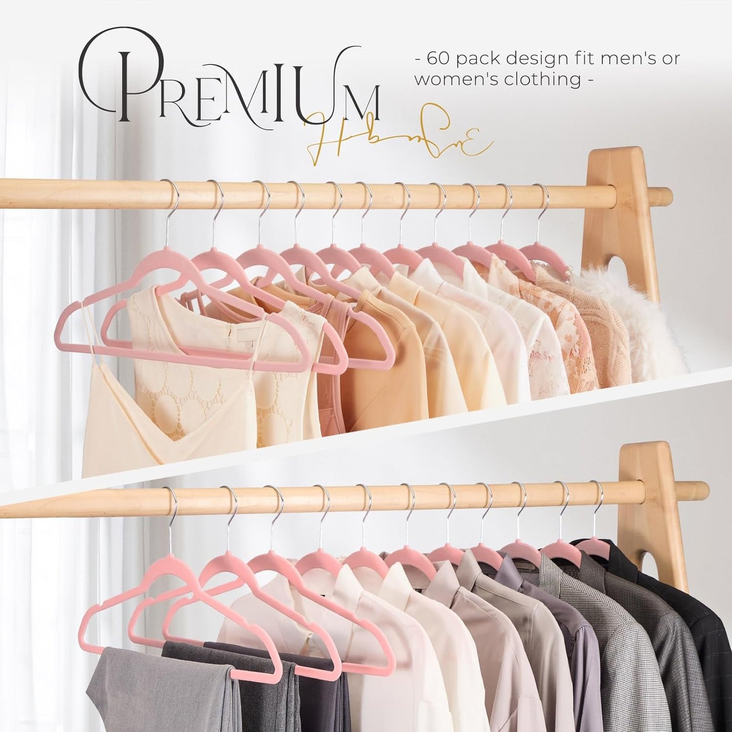 HOUSE DAY 17.5 Inch Silver Hook Velvet Hangers Peach Pink 60 Pack