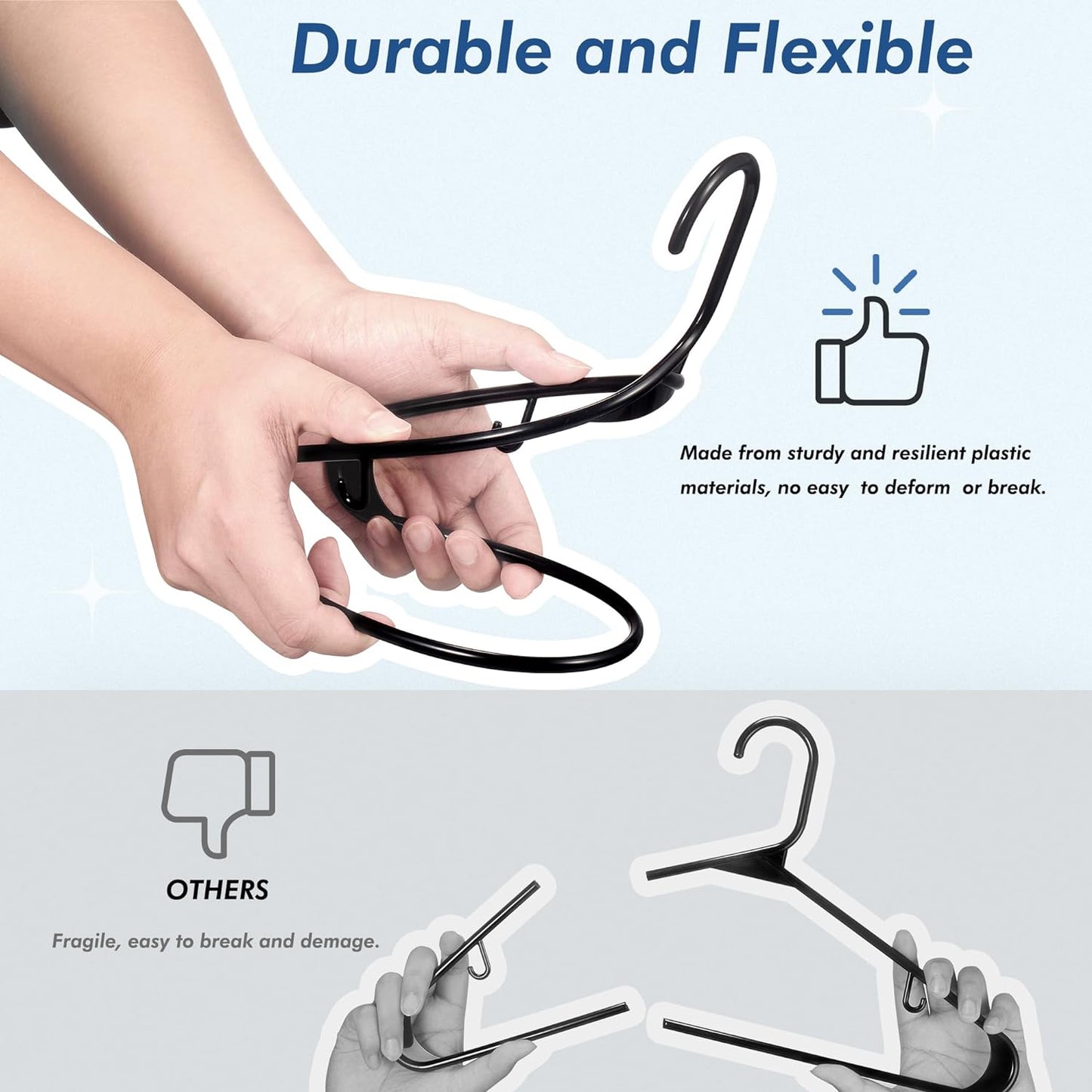 HOUSE DAY 16.5x9.3 Inch Plastic Hangers Black 50 Pack