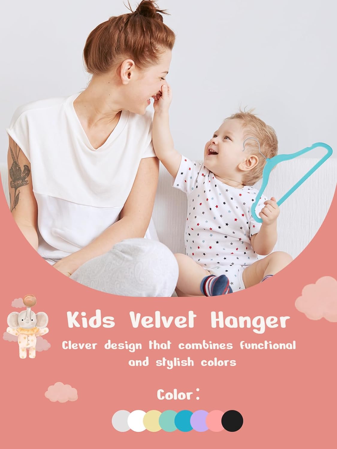 HOUSE DAY 11 Inch Velvet Baby Hangers Waterpout Blue 50 Pack