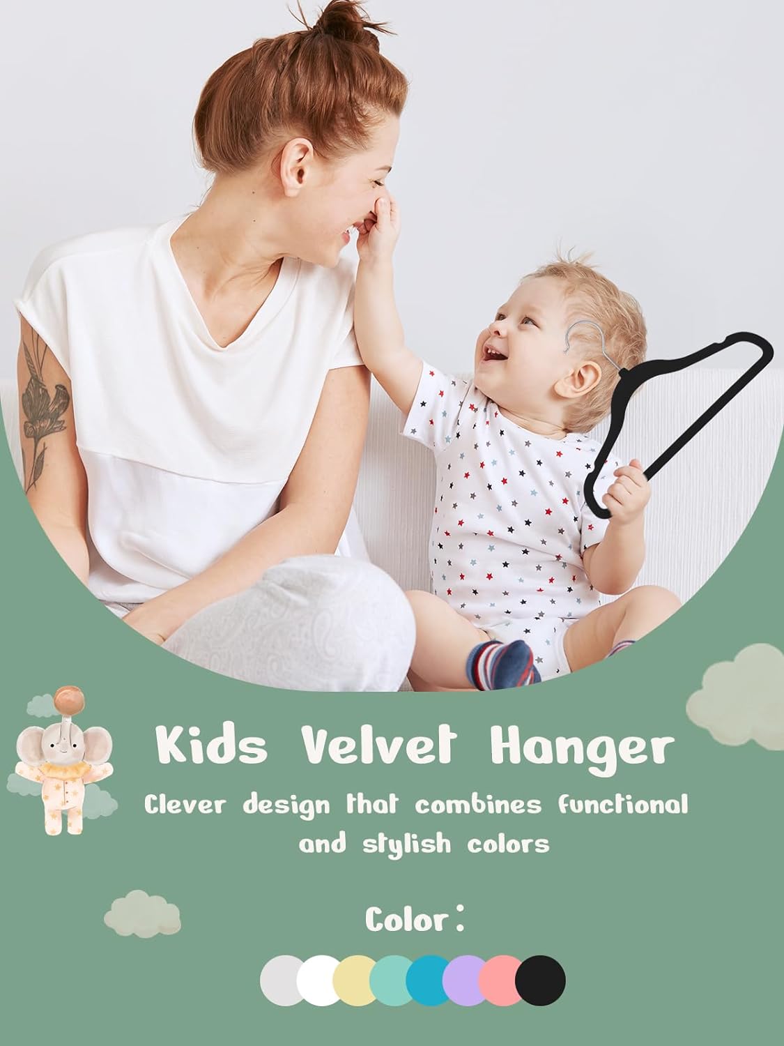 HOUSE DAY 11 Inch Velvet Baby Hangers Black 50 Pack