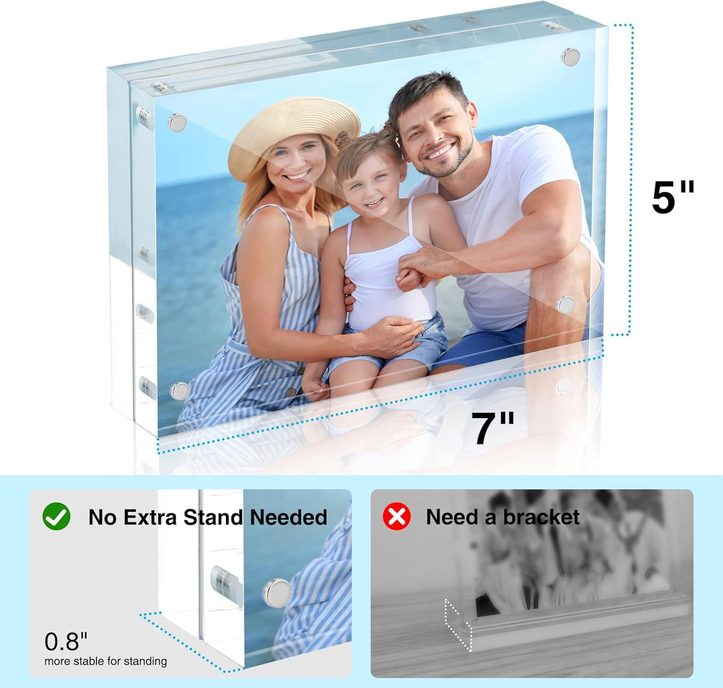 HOUSE DAY 5x7 Double-Sided Acrylic Magnetic Picture Frame with Microfiber Cloth 3 Pack