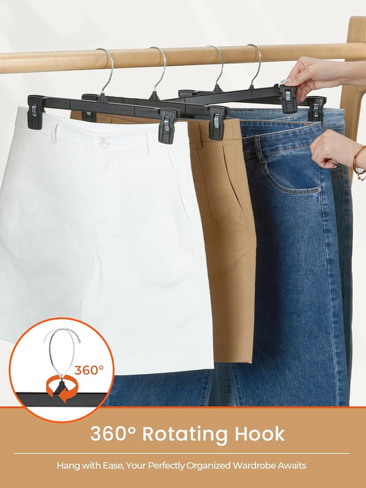 HOUSE DAY Plastic Pants Skirts Hangers 12inch with Non-Slip Big Clips 25 Pack