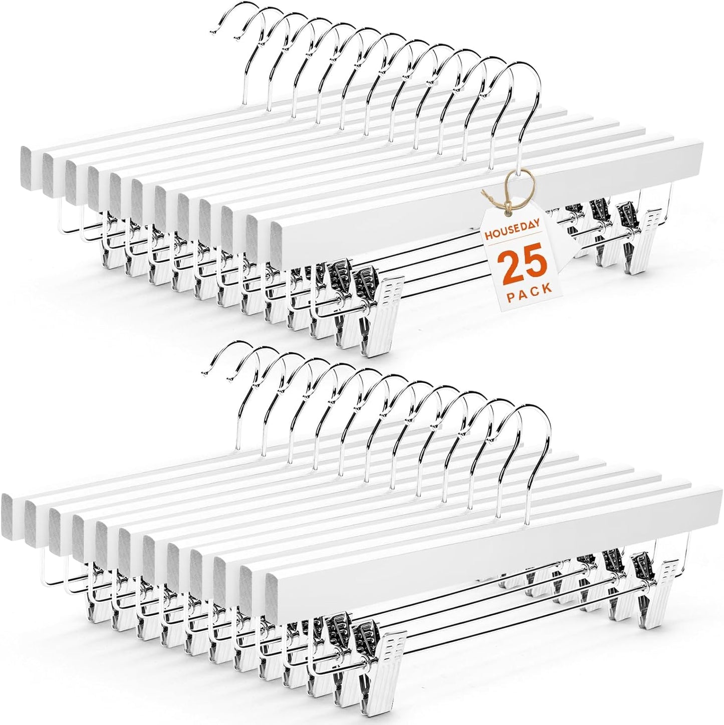 HOUSE DAY Premium Solid Lotus Wood Hangers for Pants & Skirts with Adjustable Clips