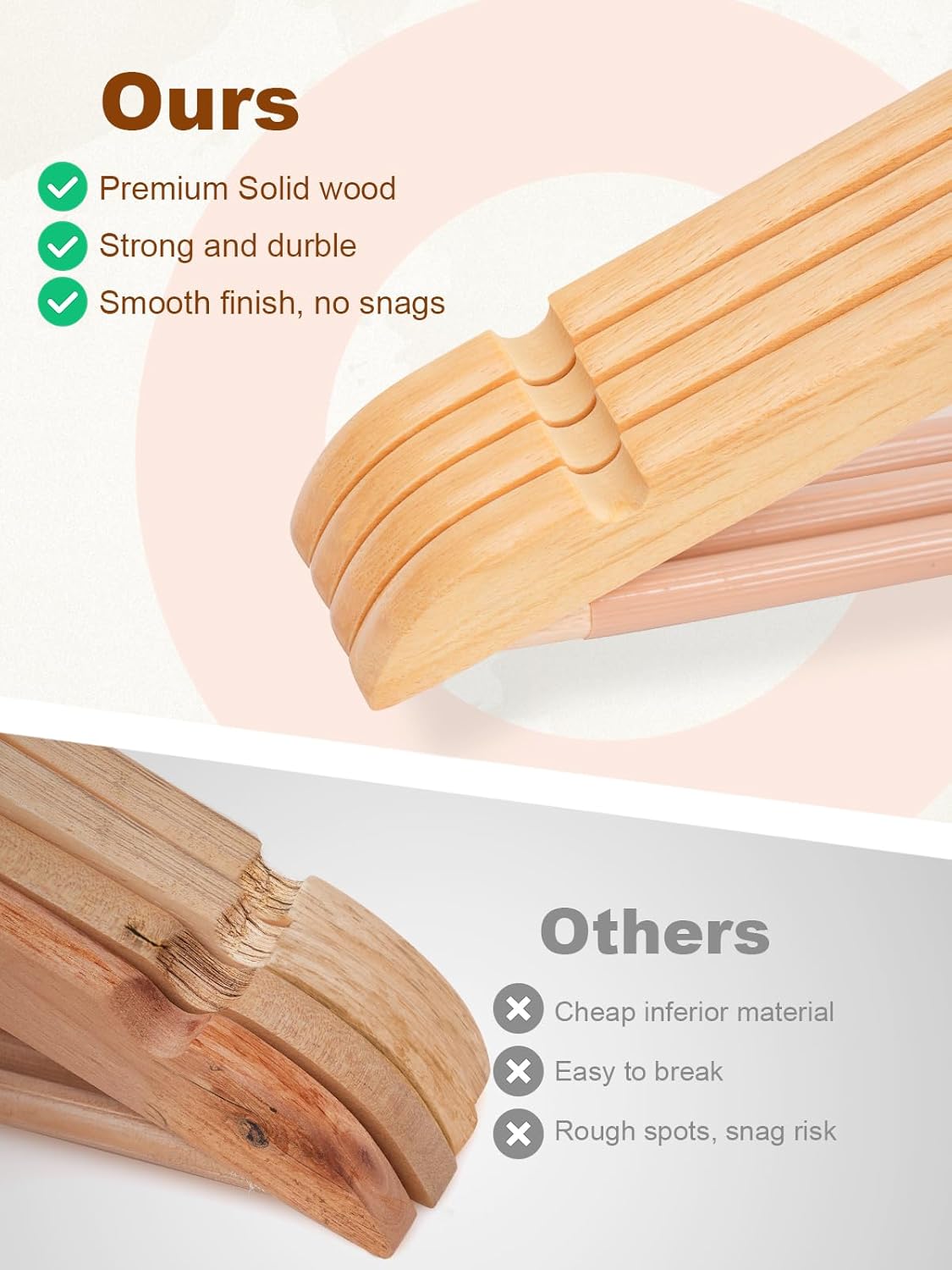 HOUSE DAY Natural Premium Wooden Hangers 20 Pack