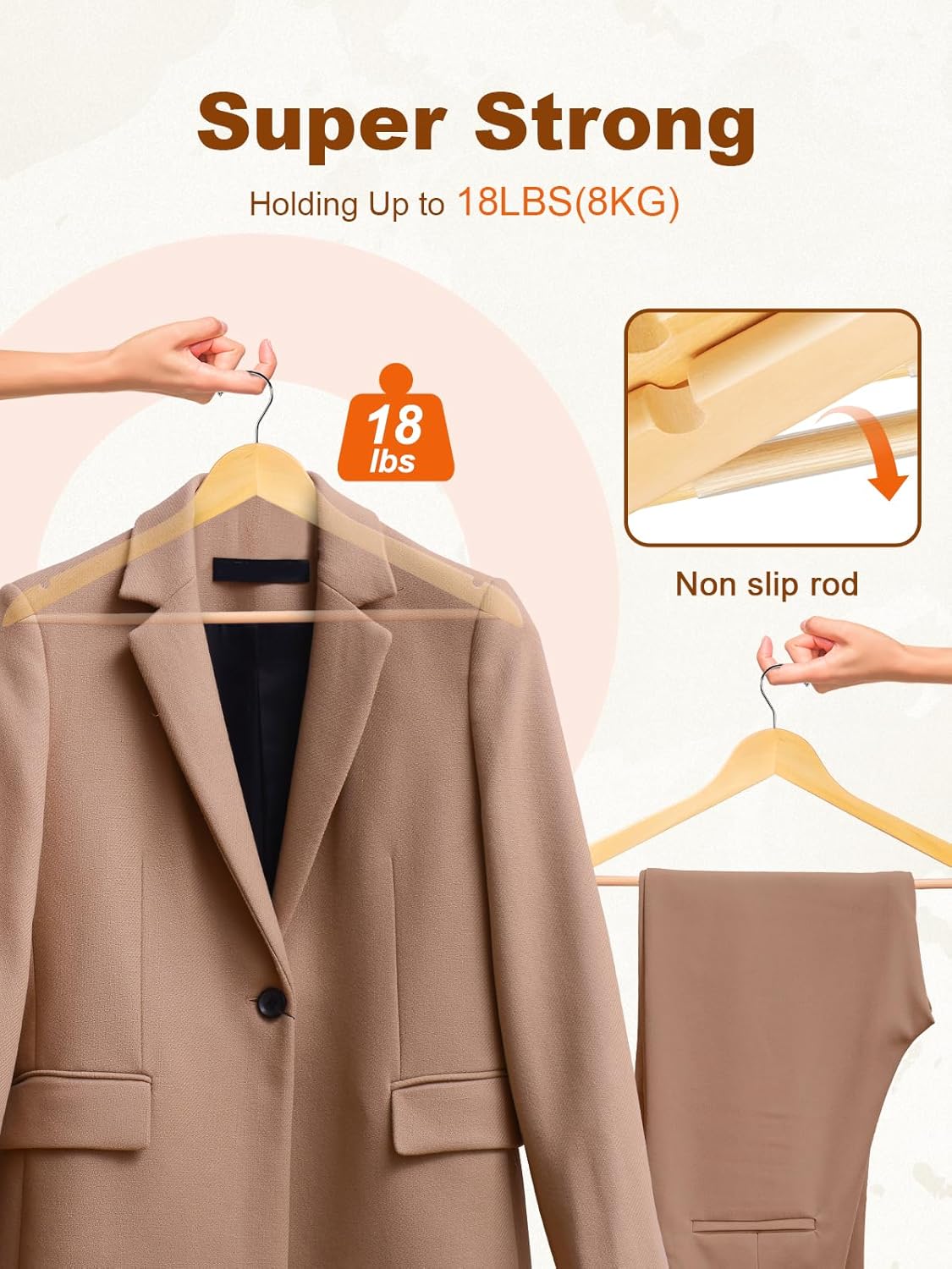 HOUSE DAY Natural Premium Wooden Hangers 20 Pack