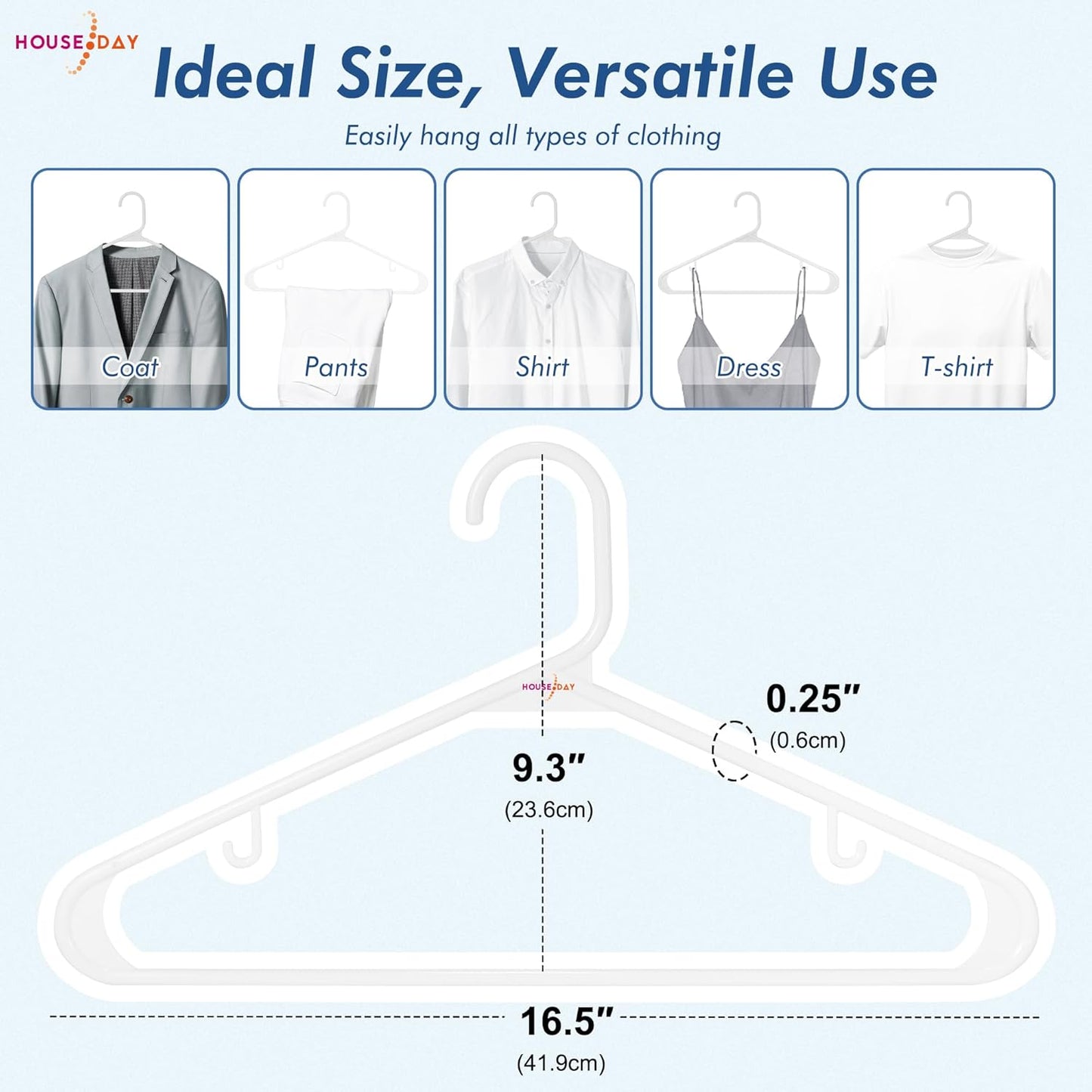 HOUSE DAY White Plastic Hangers 60 pack