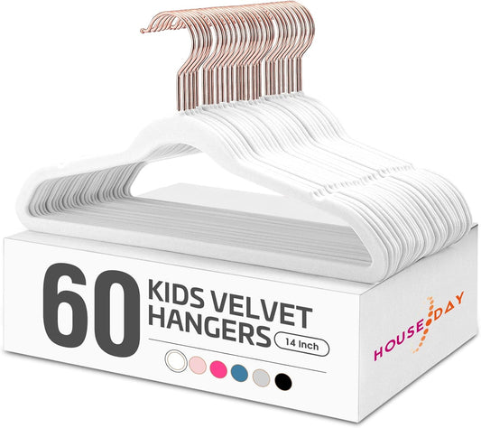 House Day 14 Inch Velvet Kids Hangers 60 Pack White