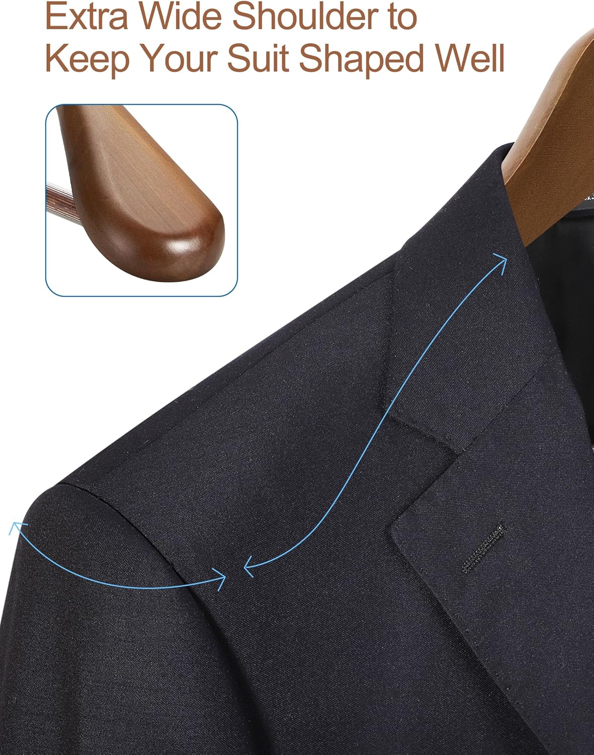 HOUSE DAY Walnut Wide Shoulder Wooden Hangers 6 Pack