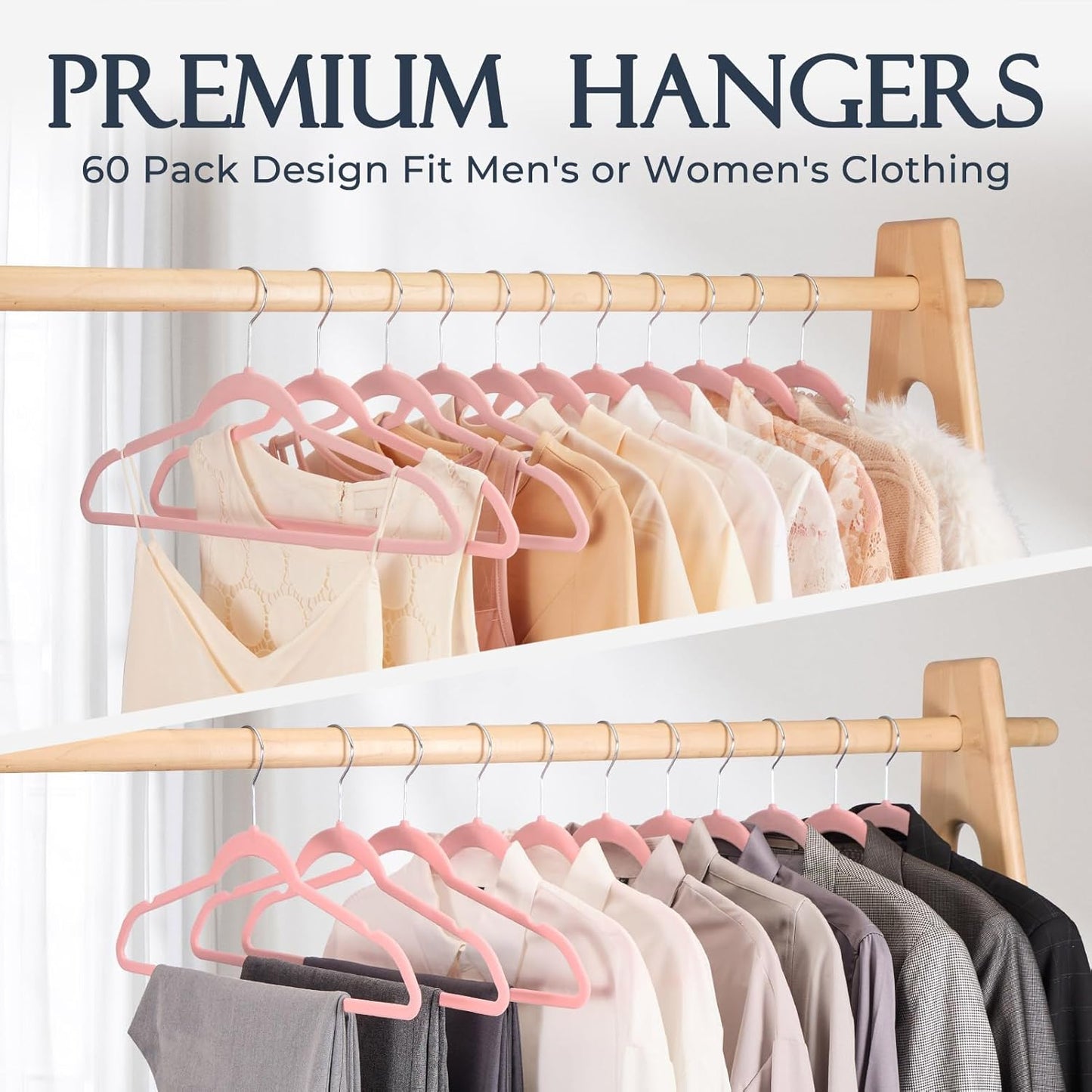 HOUSE DAY Pink Velvet Hangers 60 Pack