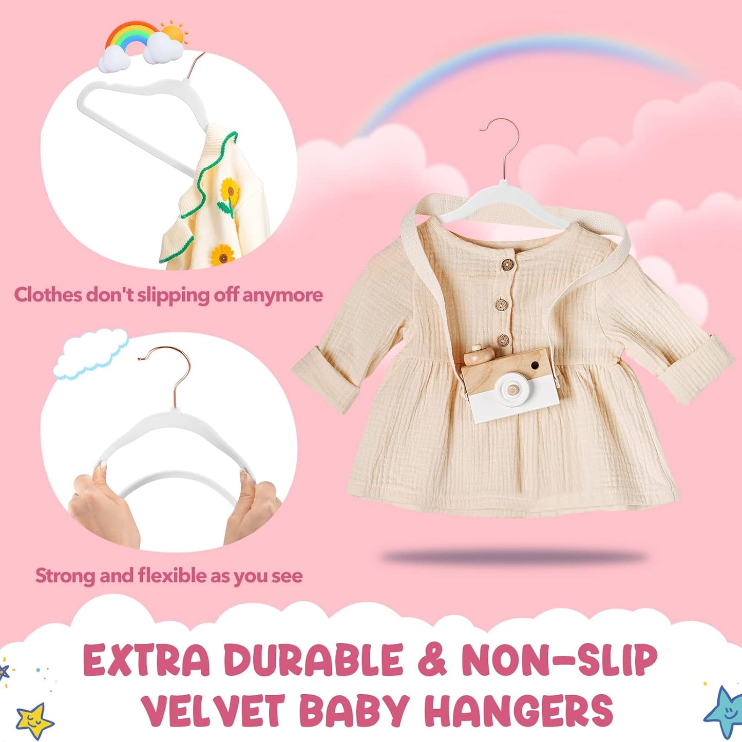 HOUSE DAY 11.8 Inch Velvet Baby Toddler Hangers 60 Pack White
