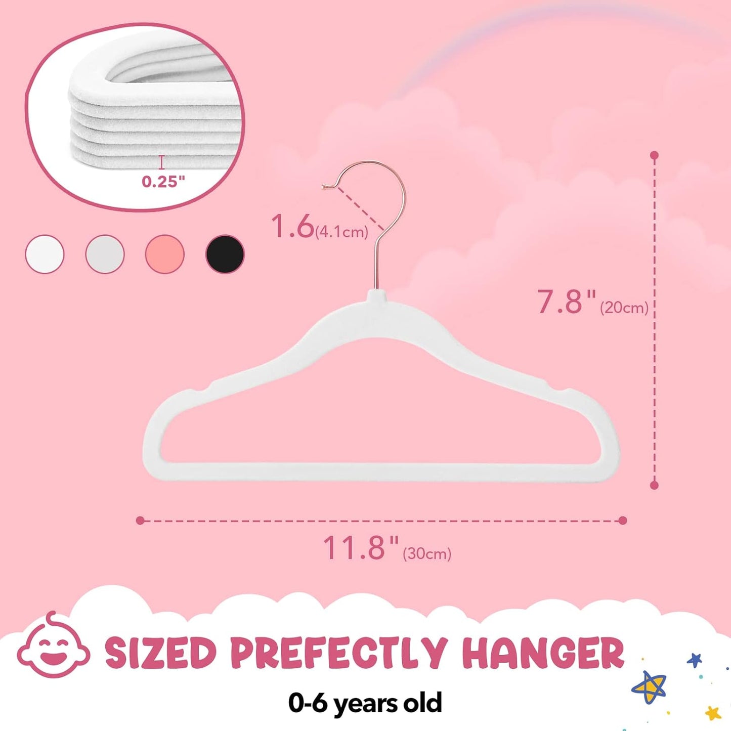 HOUSE DAY 11.8 Inch Velvet Baby Toddler Hangers 60 Pack White
