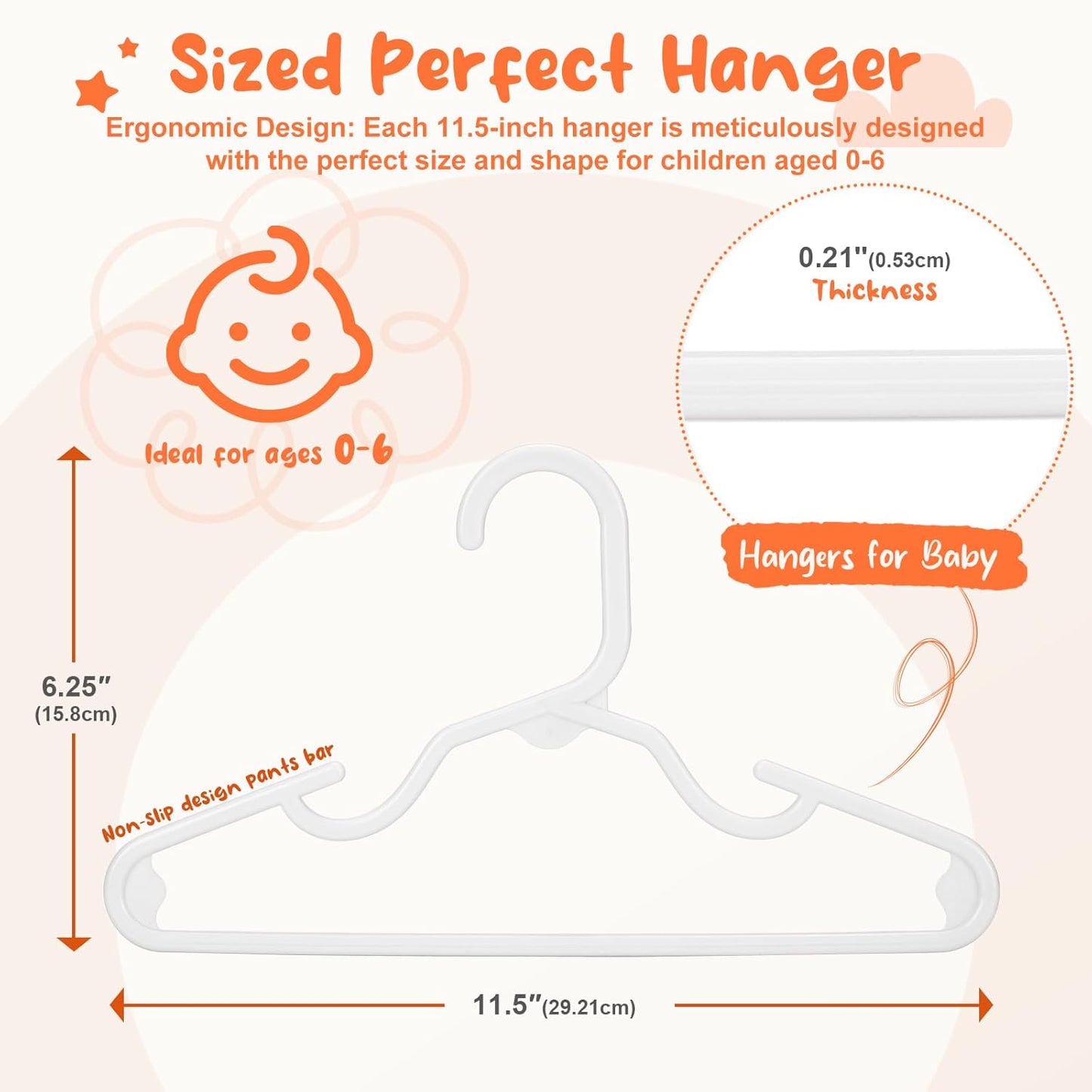 HOUSE DAY 11 Inch Non-Slip Durable Plastic Baby and Kids Hangers