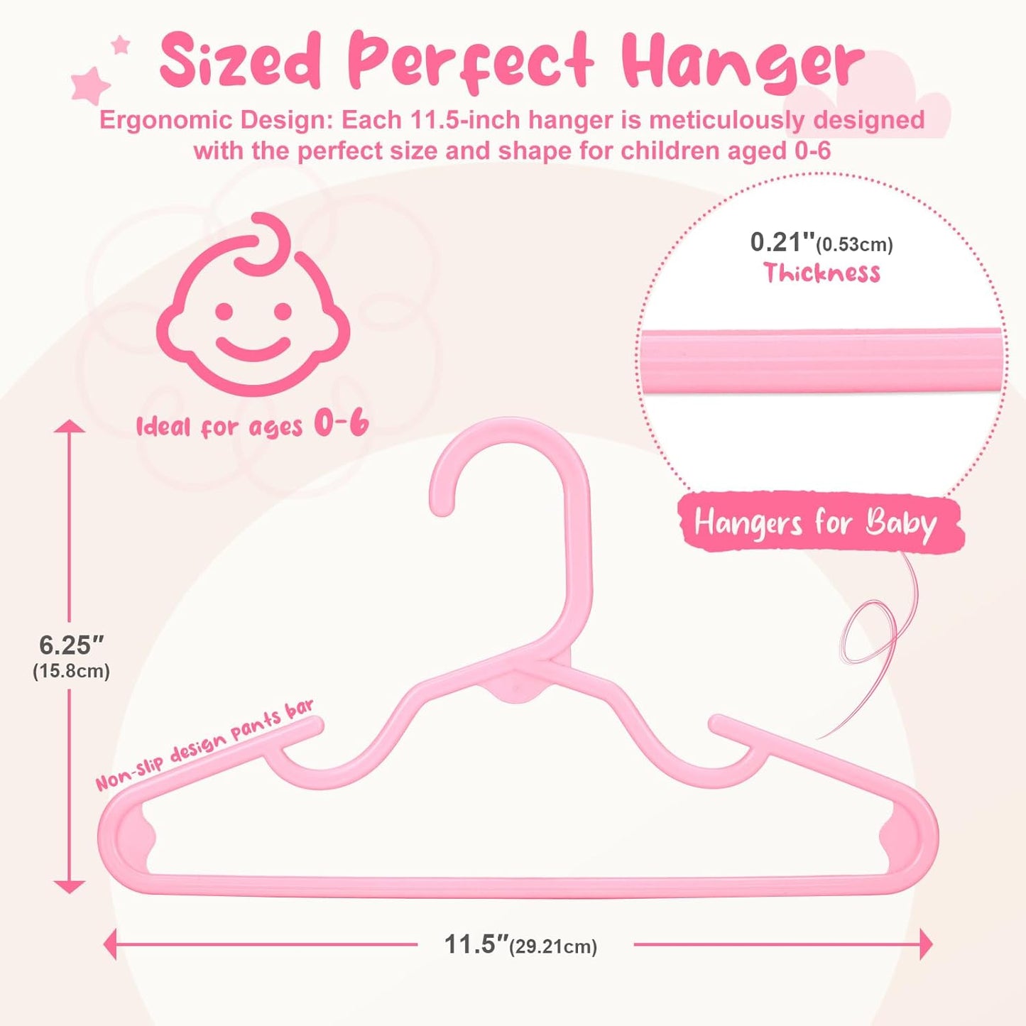 HOUSE DAY 11 Inch Non-Slip Durable Plastic Baby and Kids Hangers