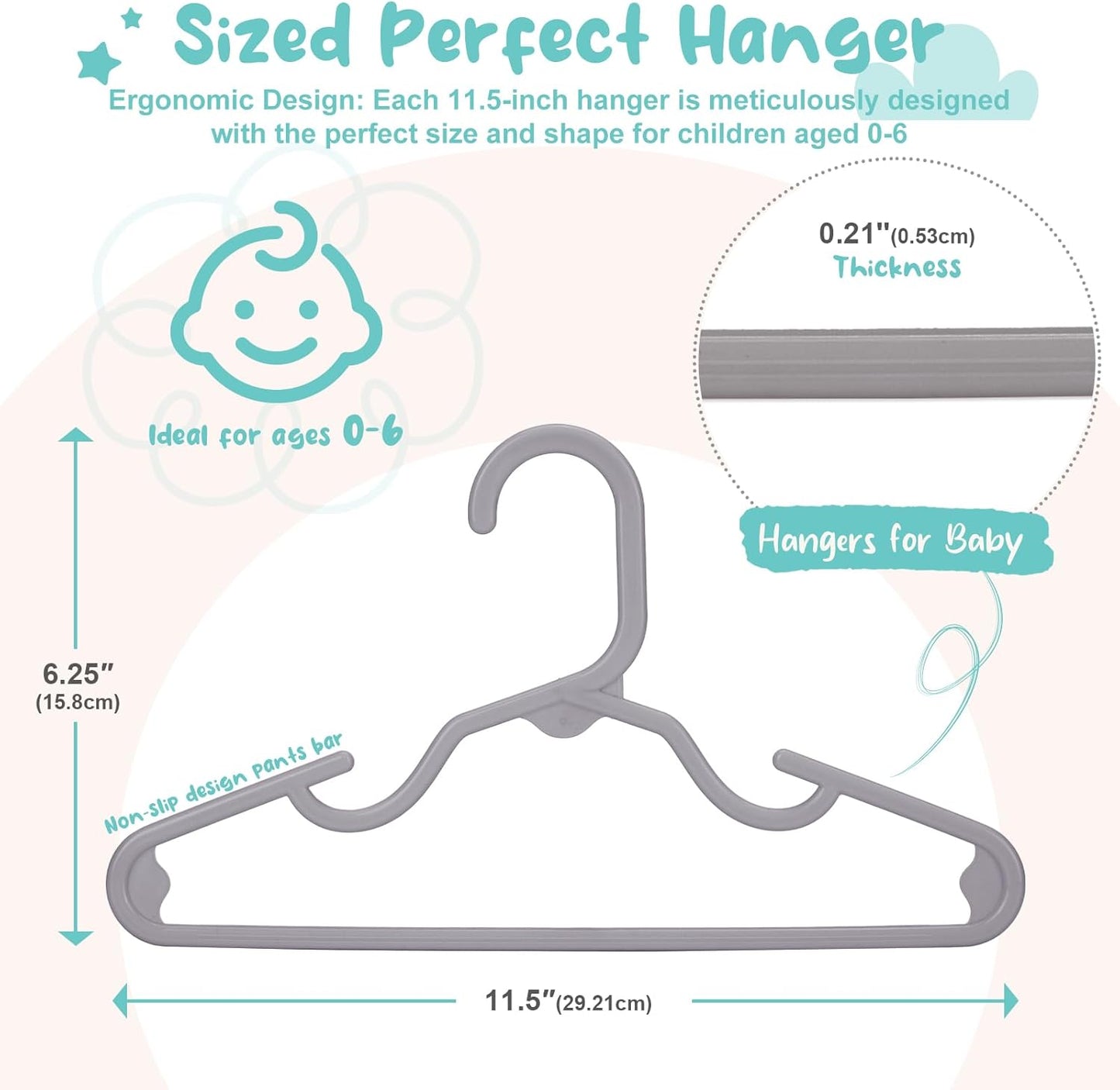 HOUSE DAY 11 Inch Non-Slip Durable Plastic Baby and Kids Hangers