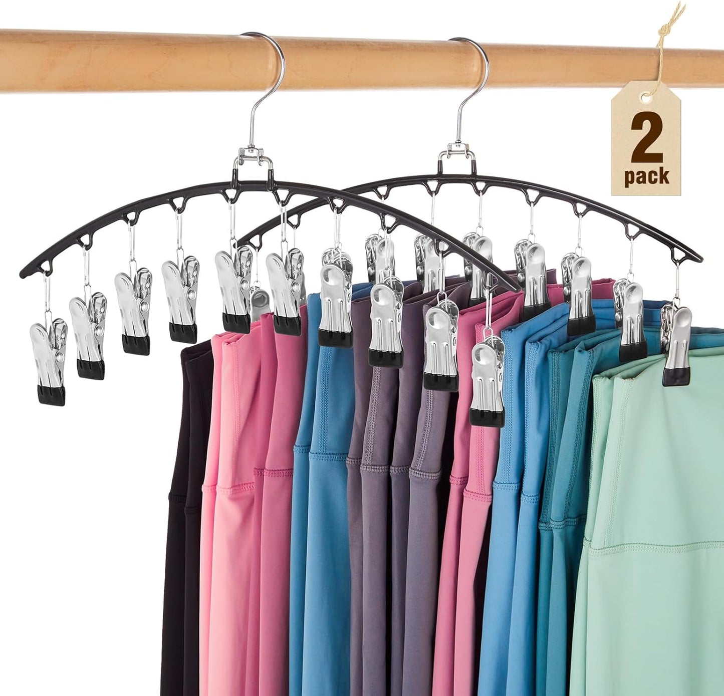 HOUSE DAY Legging Organizer, Metal Yoga Pants Hanger 2 Pack w/10 Clips