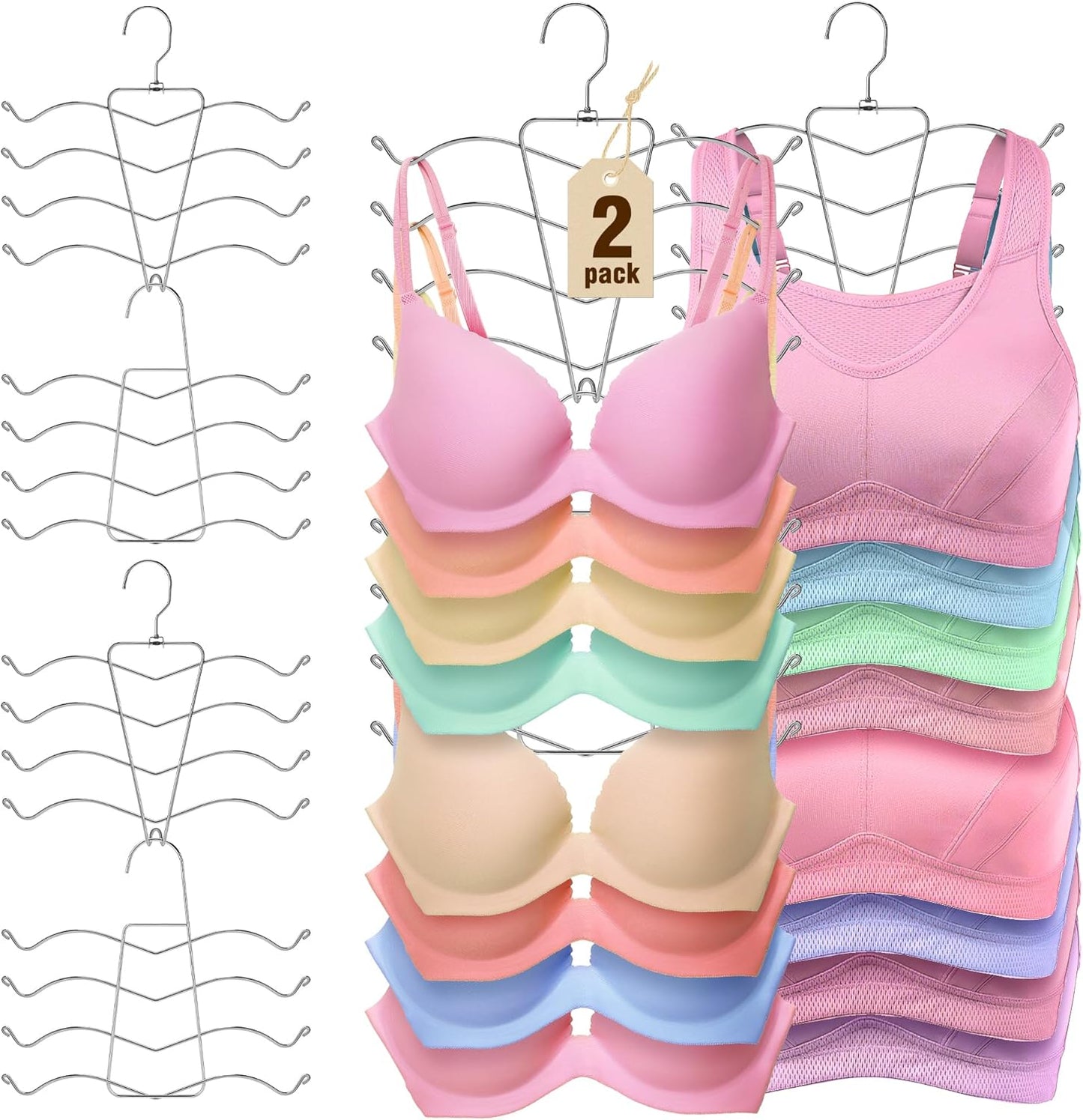 HOUSE DAY Multi-Use Bra Organizer Metal Hanger for Closet Storage 2 Pack