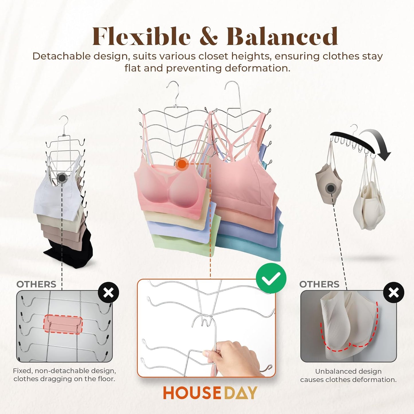 HOUSE DAY Multi-Use Bra Organizer Metal Hanger for Closet Storage 2 Pack