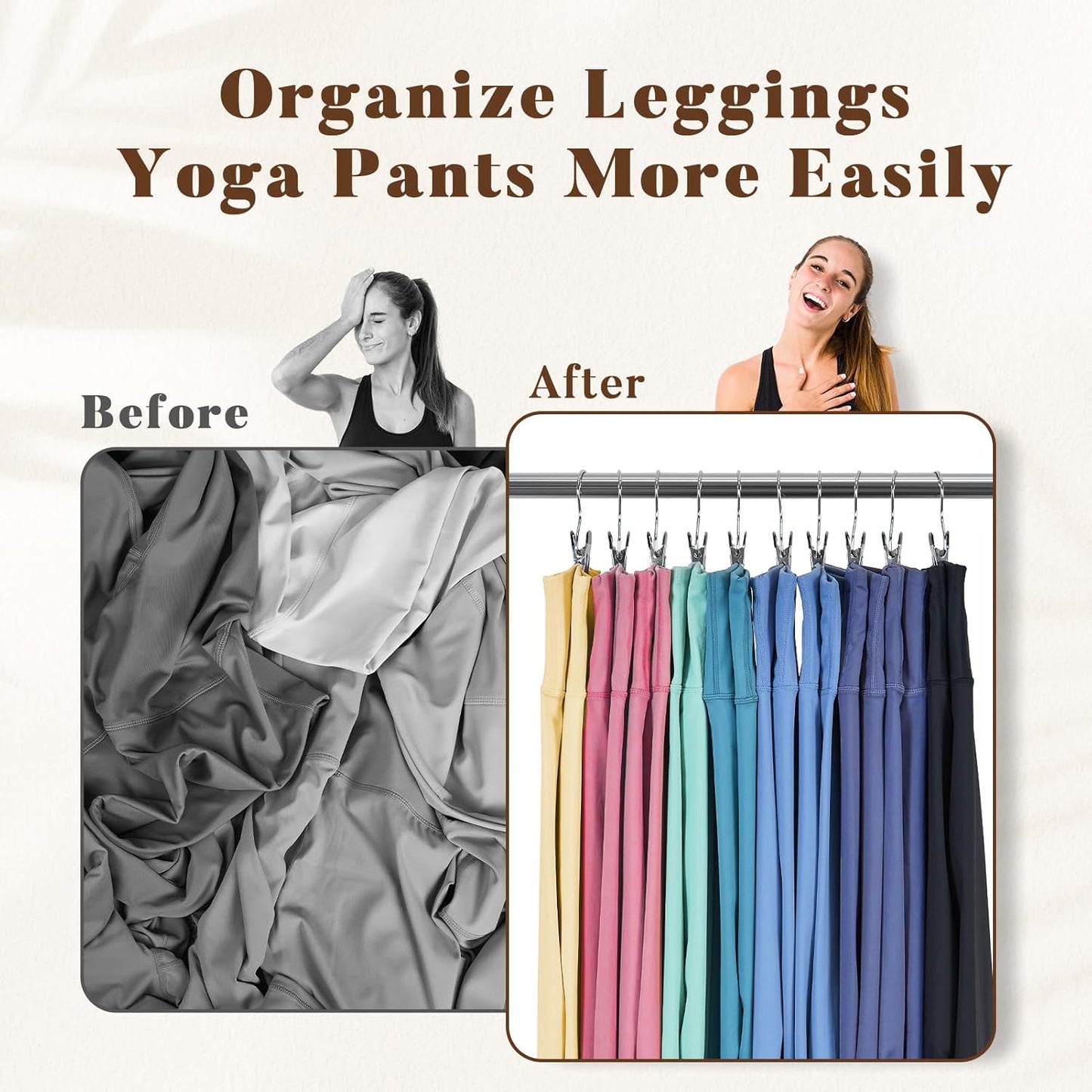 HOUSE DAY Legging Hanger Organizer with Rubber-Coated Clips for Yoga Pants, Workout Sets, Boots, Hats