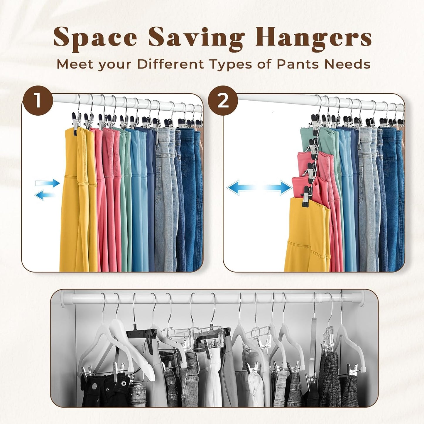 HOUSE DAY Legging Hanger Organizer with Rubber-Coated Clips for Yoga Pants, Workout Sets, Boots, Hats