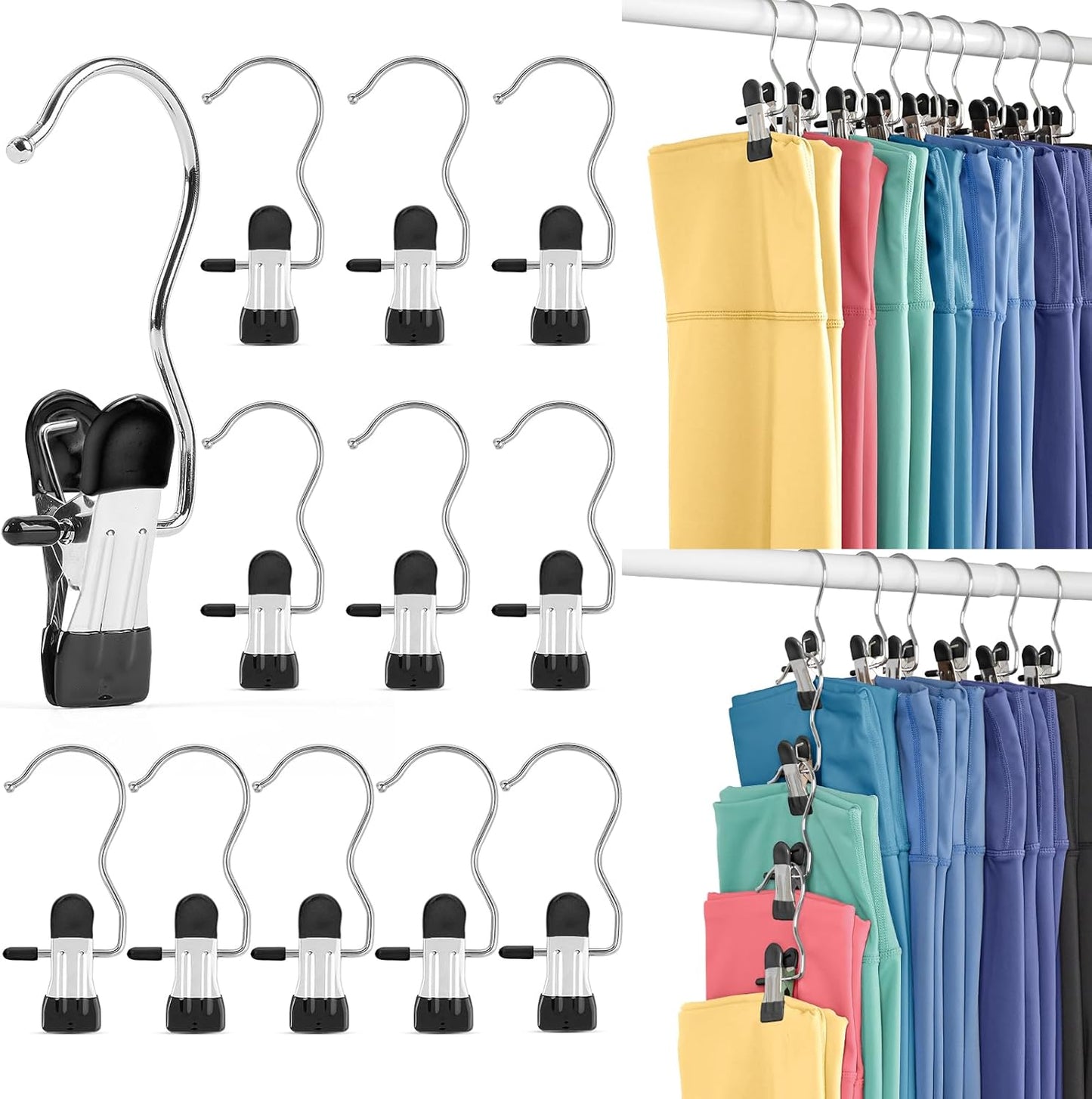 HOUSE DAY Legging Hanger Organizer with Rubber-Coated Clips for Yoga Pants, Workout Sets, Boots, Hats
