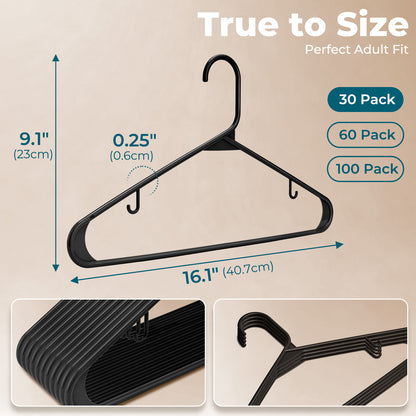 HOUSE DAY Black Plastic Hangers 30 Pack, Slim Space-Saving Clothes