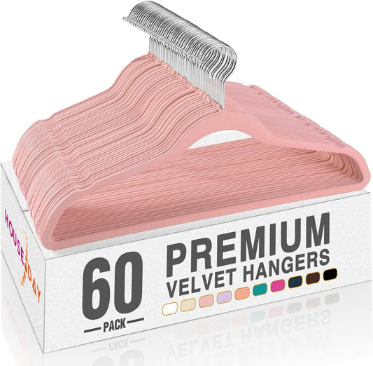 HOUSE DAY Pink Velvet Hangers 60 Pack