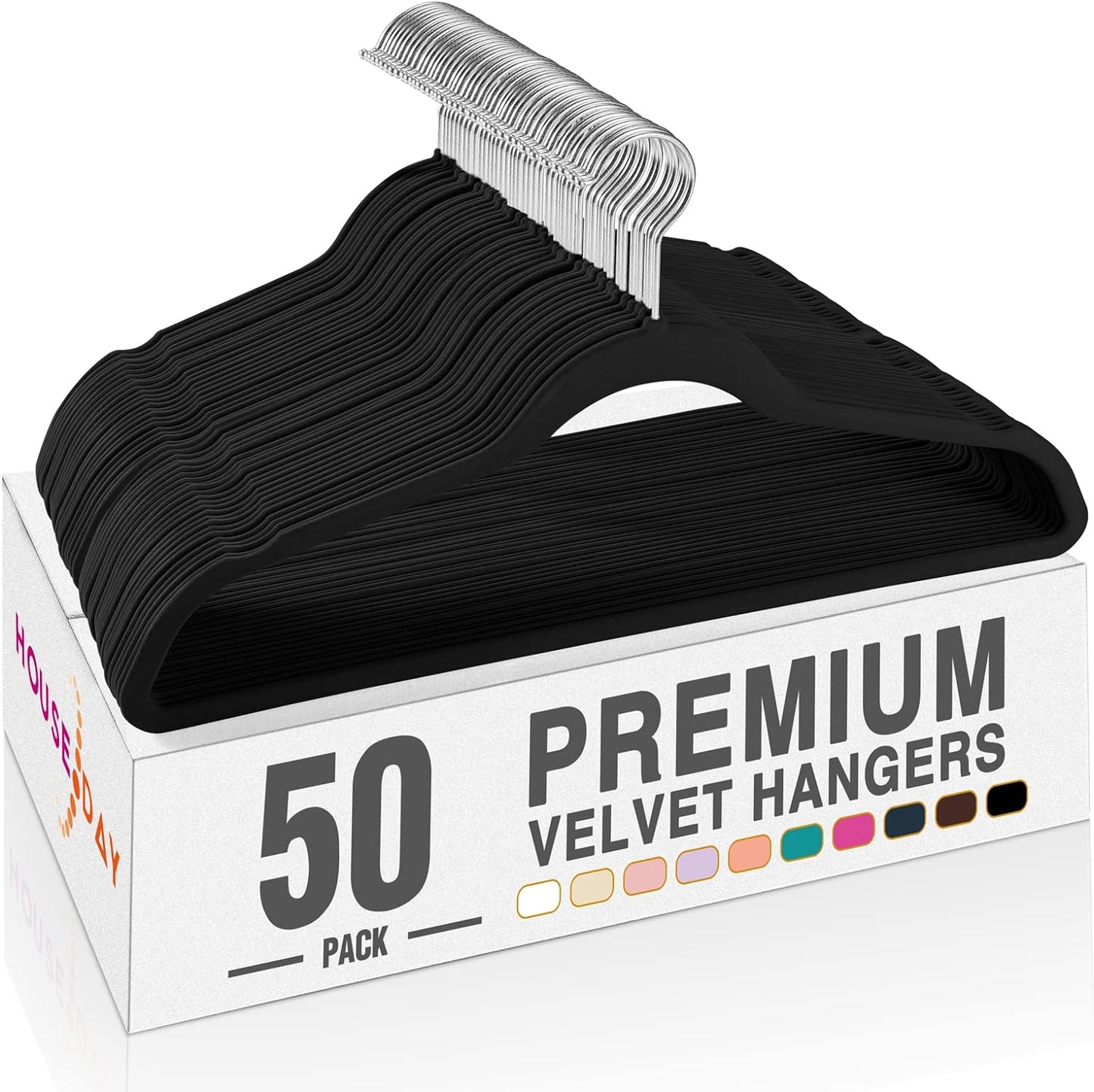 HOUSE DAY Black Velvet Hangers 50 Pack