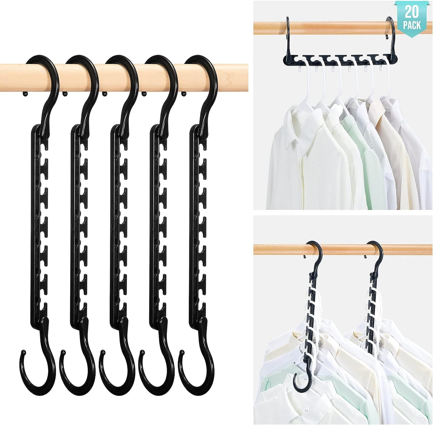 HOUSE DAY 10.6 Inch Sturdy Plastic Space Saving Hangers Black 20 Pack