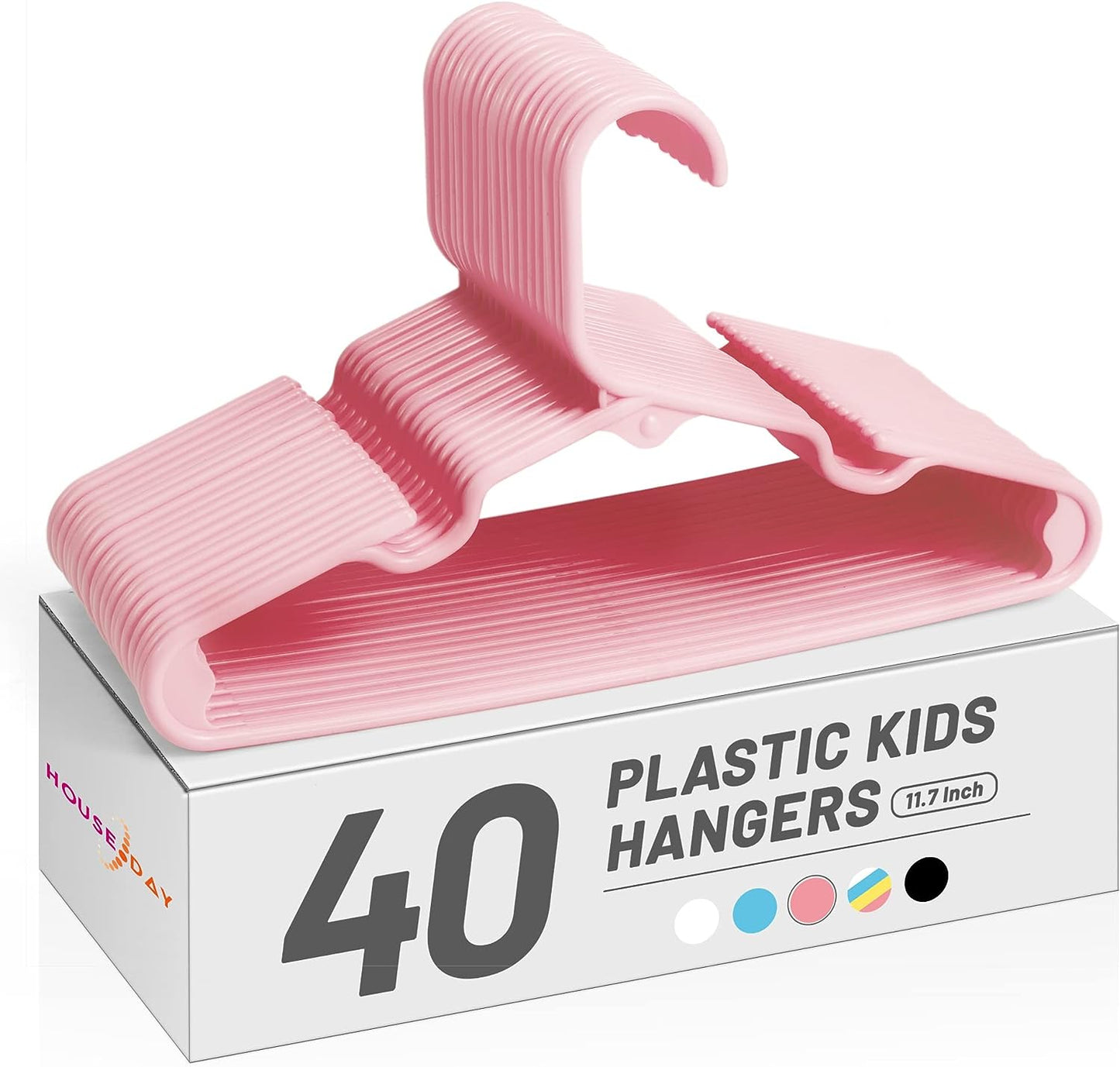 HOUSE DAY 11.7x6.5 Inch Kids Plastic Hangers Baby Hangers Pink 40 Pack