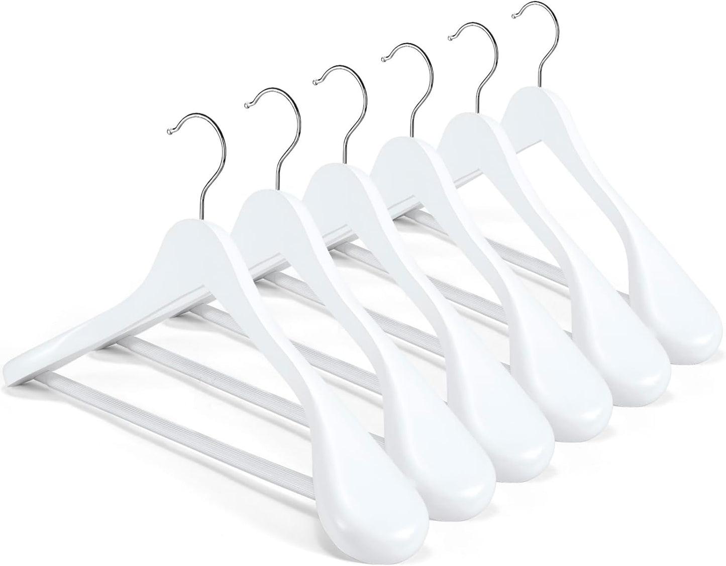 HOUSE DAY 17.7 Inch Solid Wood Coat Hangers White 6 Pack